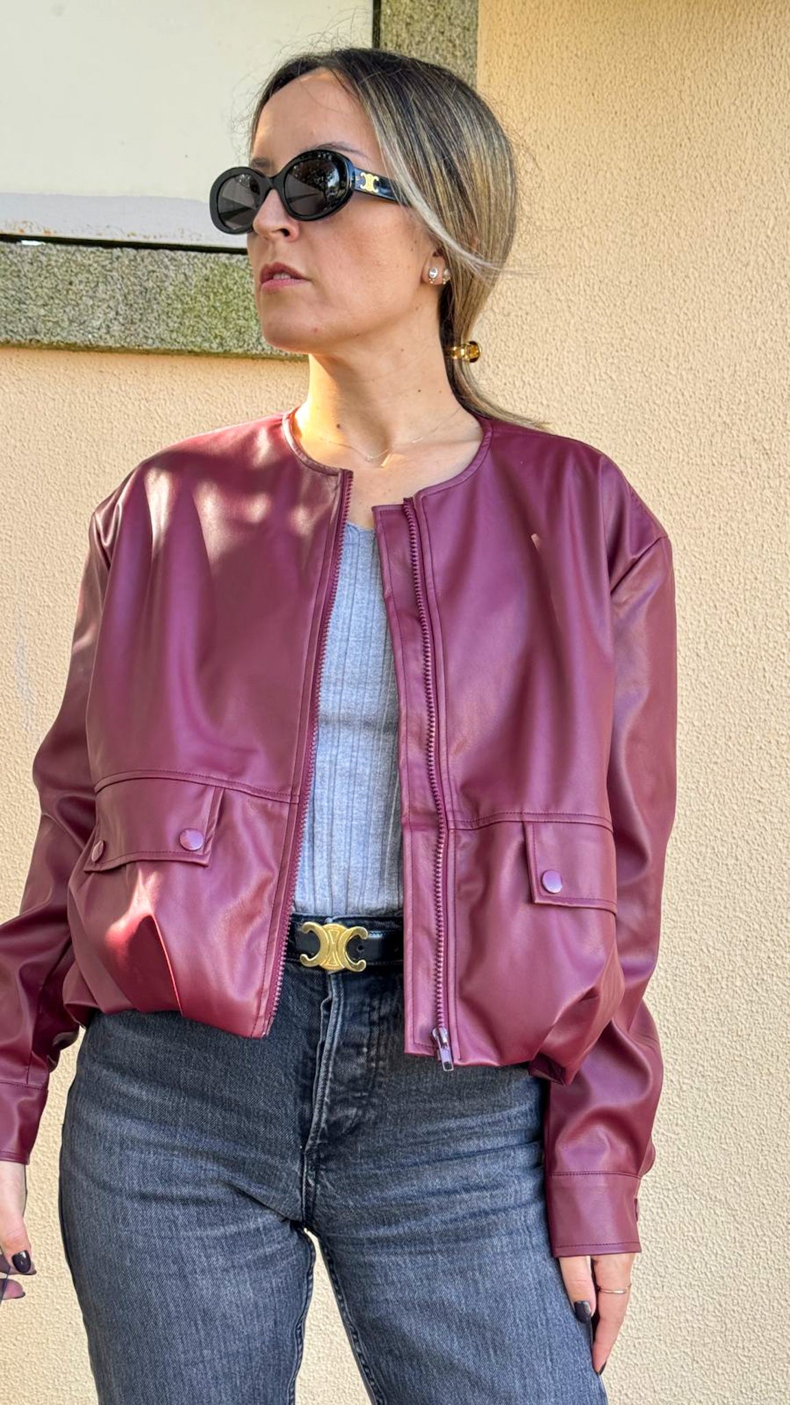 Faux leather cherry bomber jacket JOY