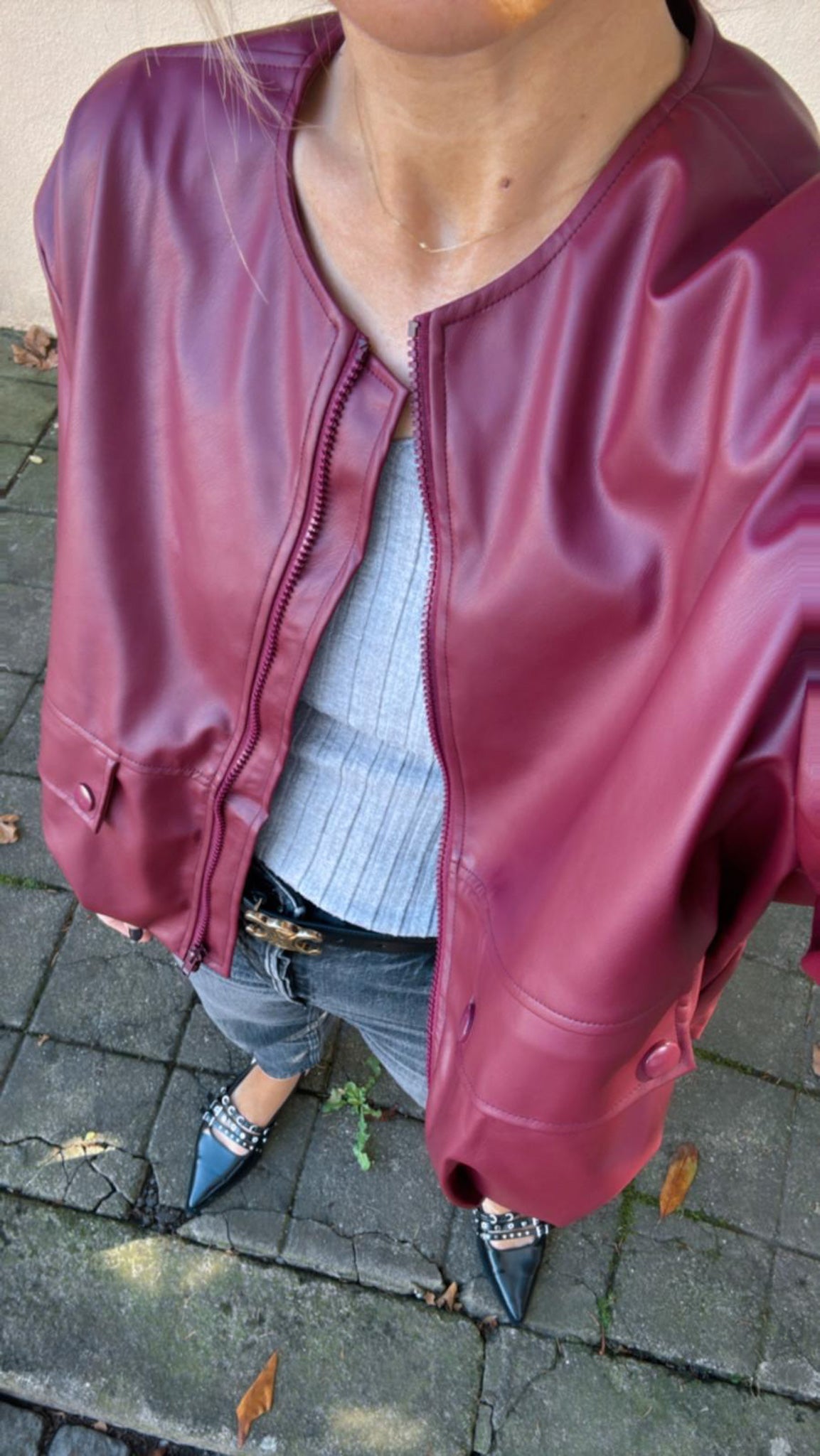 Faux leather cherry bomber jacket JOY
