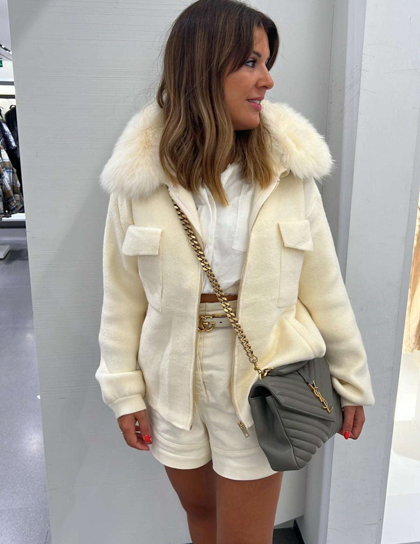 White jacket with fur collar JOY