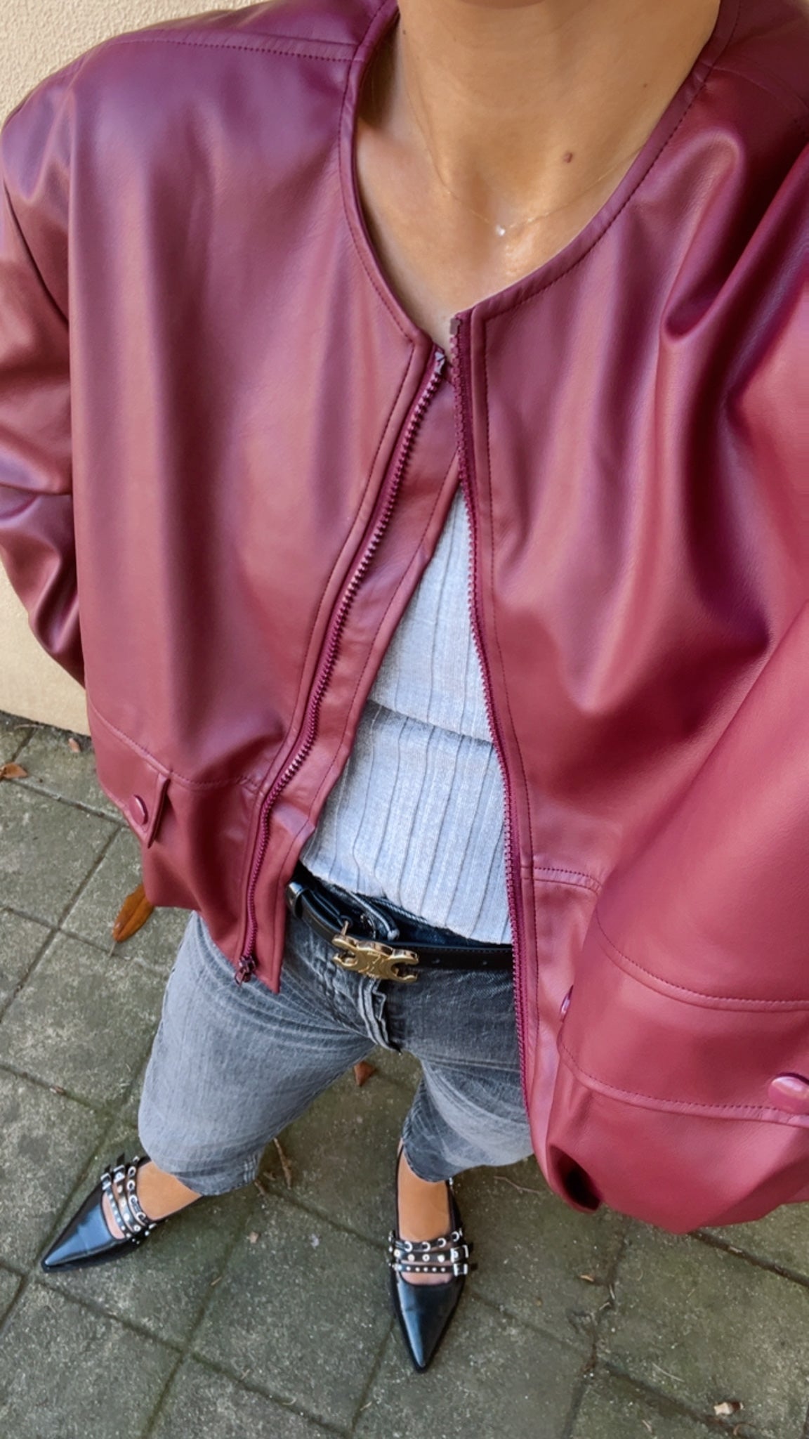 Faux leather cherry bomber jacket JOY