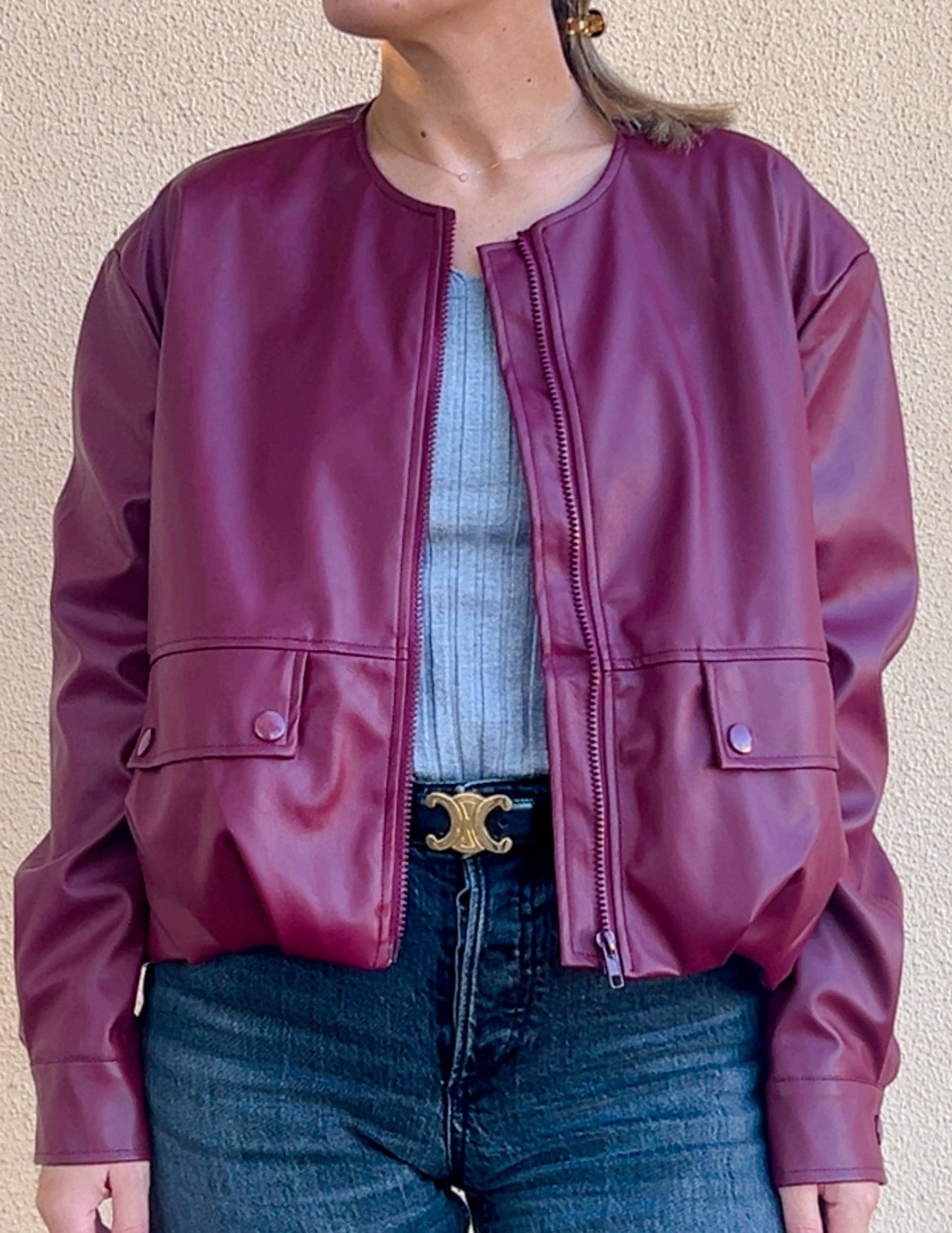 Faux leather cherry bomber jacket JOY