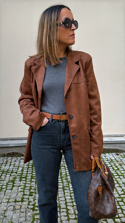 Suede effect blazer in chocolate brown JOY