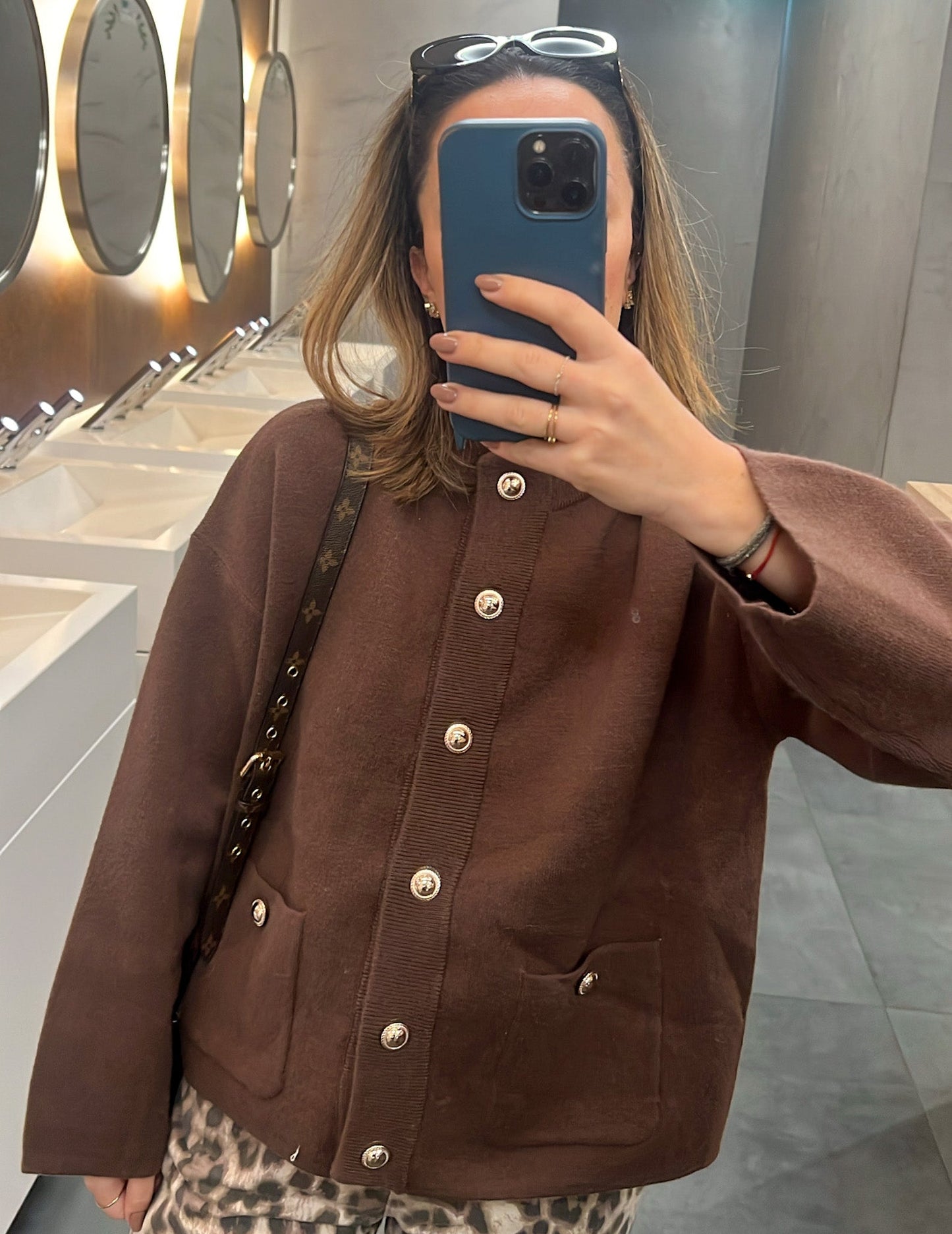 Chocolate brown cardigan with golden buttons JOY