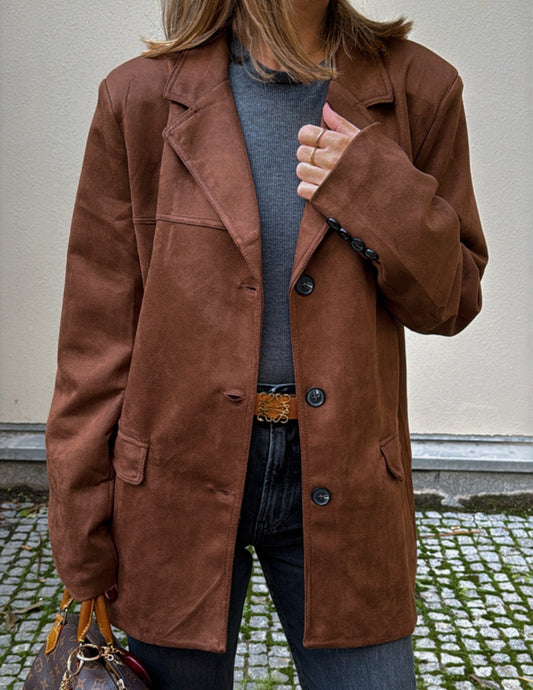 Suede effect blazer in chocolate brown JOY
