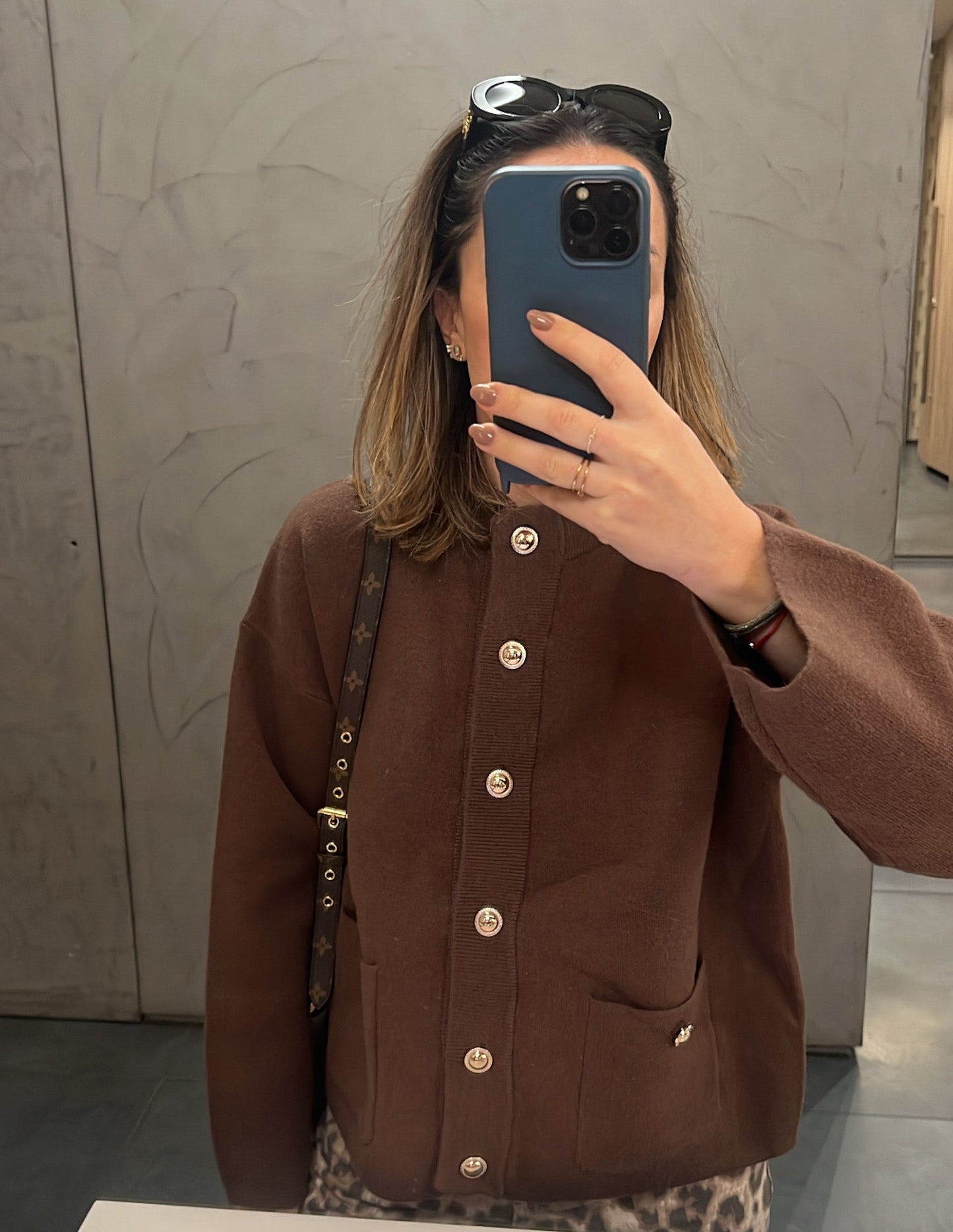 Chocolate brown cardigan with golden buttons JOY