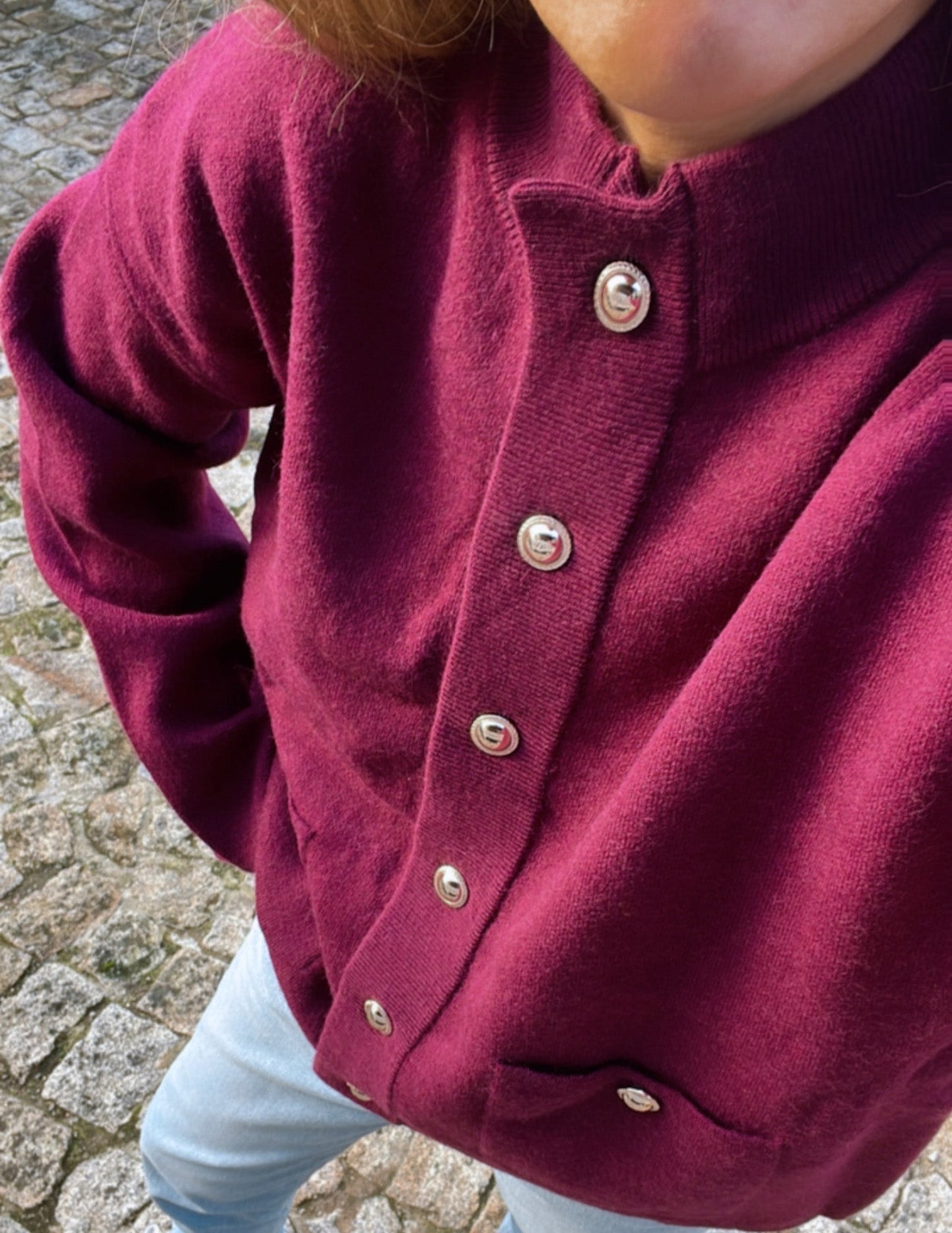 Burgundy cardigan with golden buttons JOY