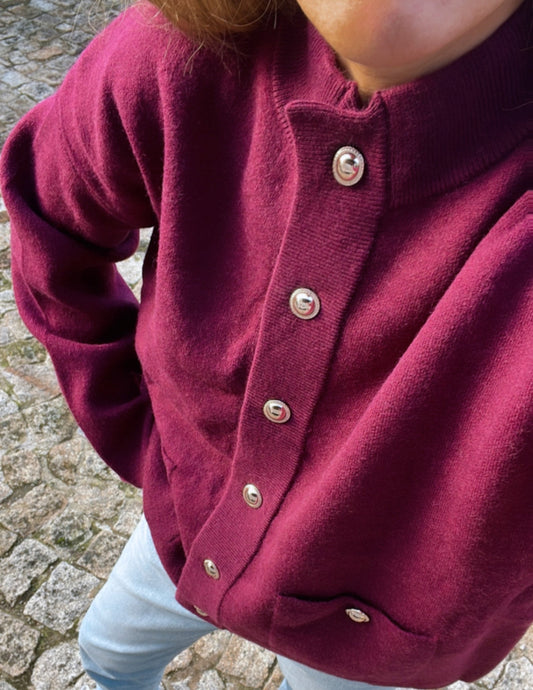 Burgundy cardigan with golden buttons JOY