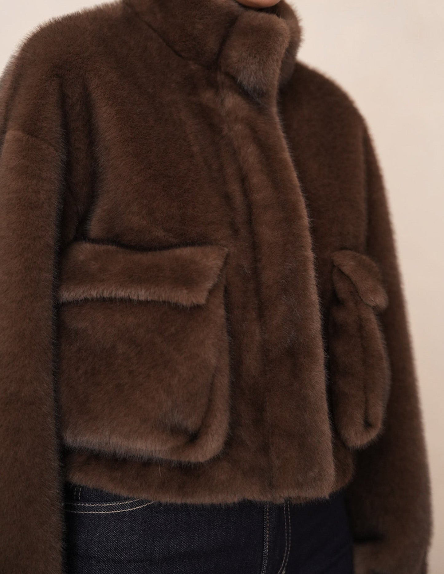 Faux fur jacket in brown JOY