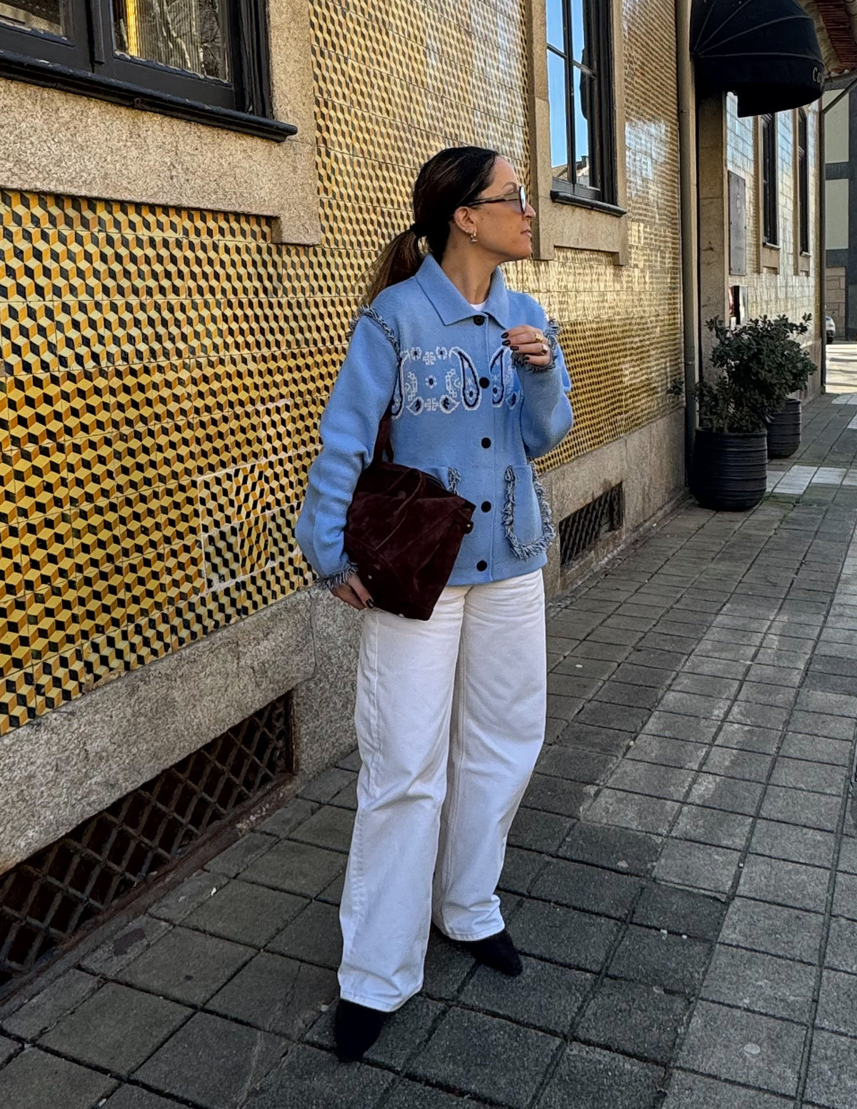 Bandana knitted jacket in light blue