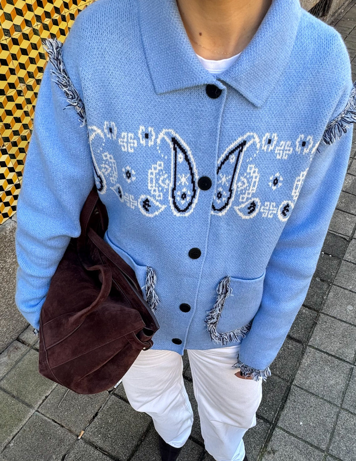 Bandana knitted jacket in light blue