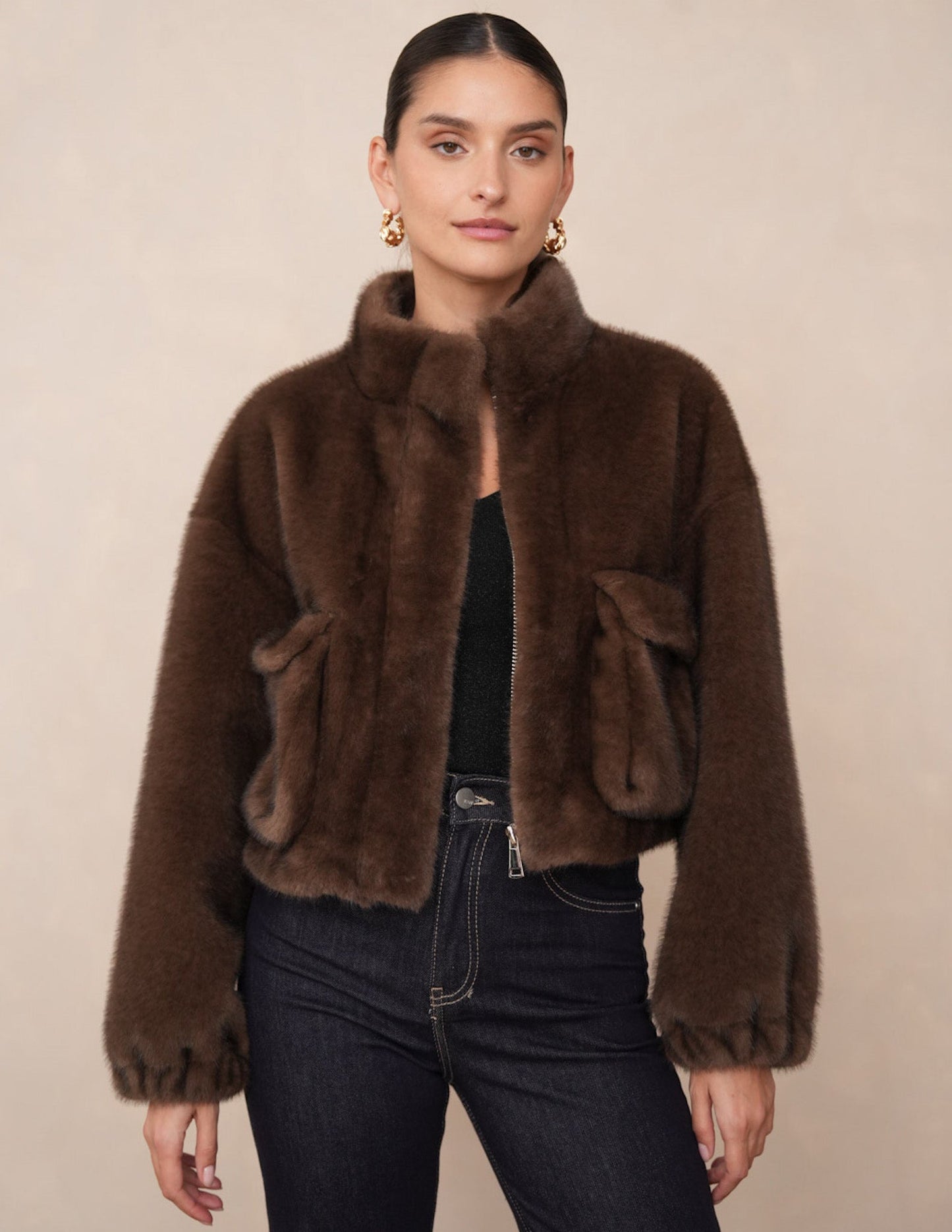 Faux fur jacket in brown JOY