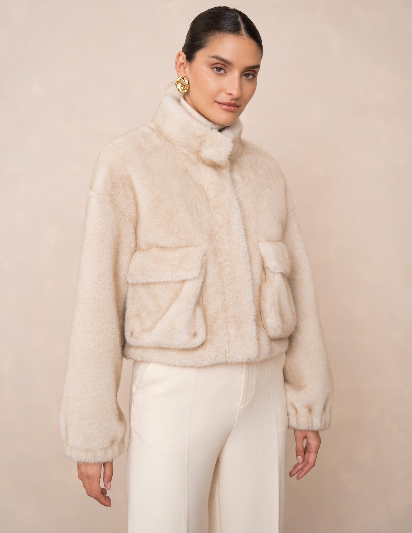 Faux fur jacket in beige JOY