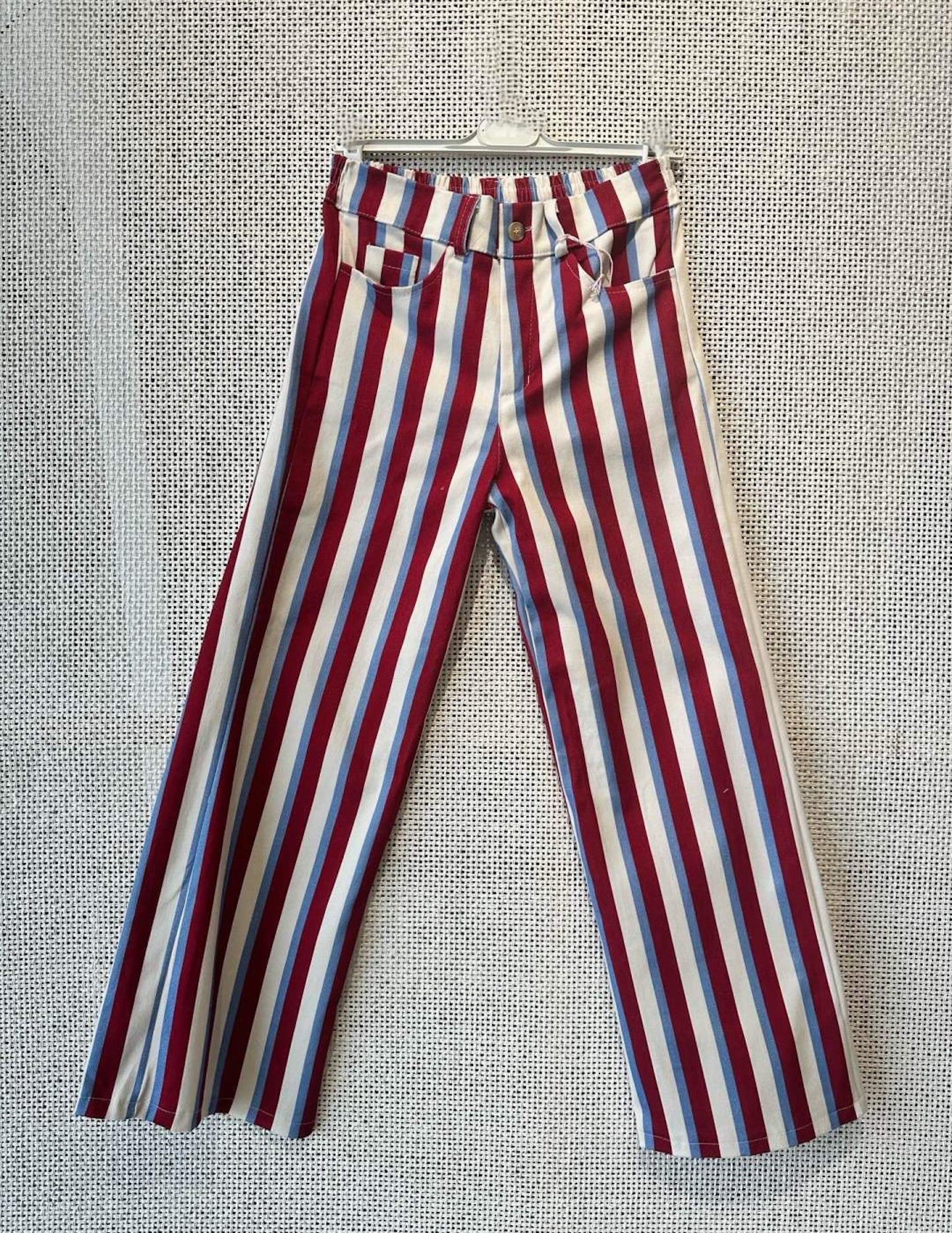Red, white and blue striped pants