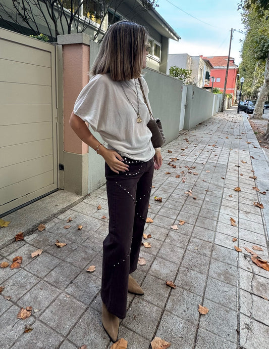 Studded chocolate trousers