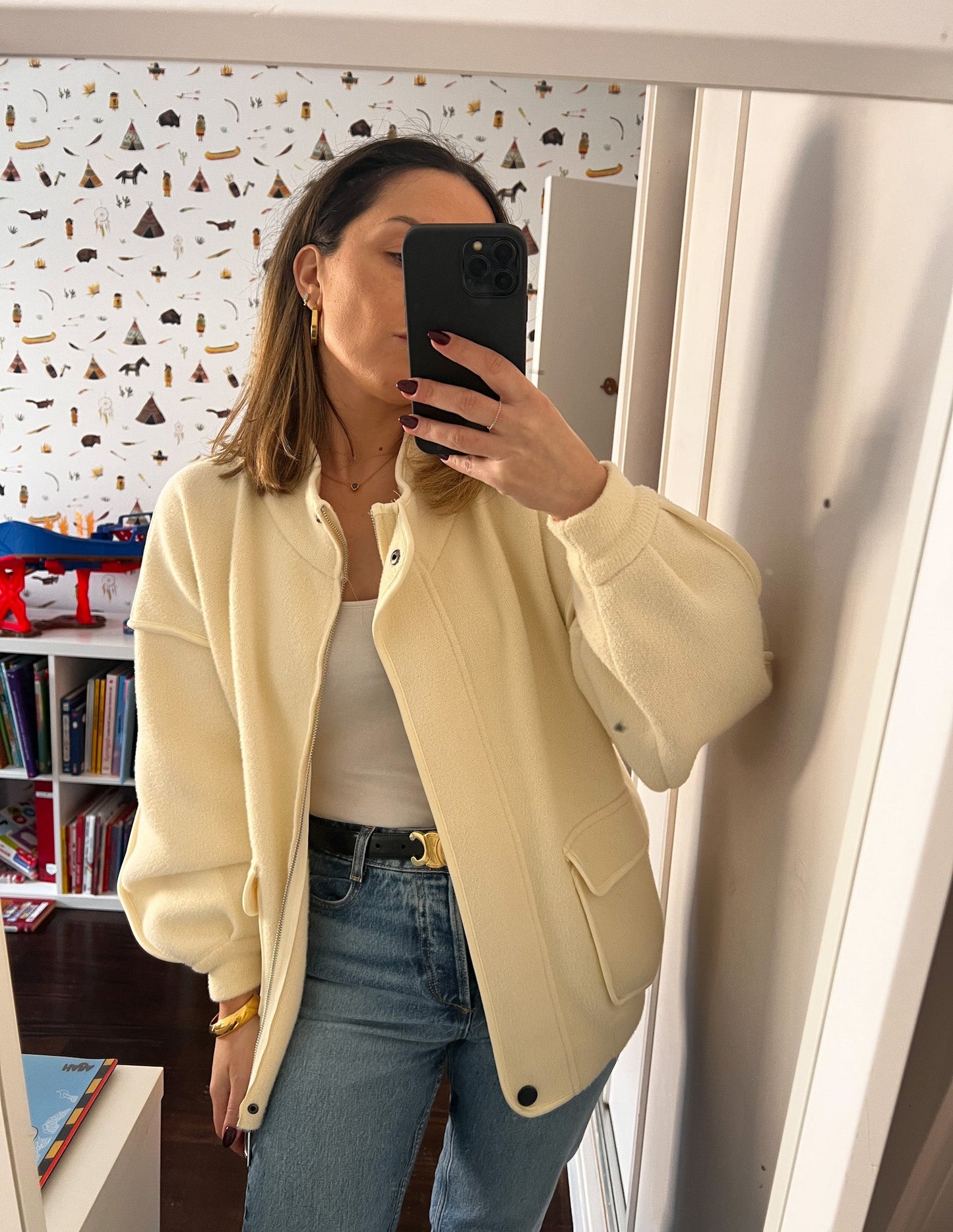 Knit bomber jacket in ecru JOY