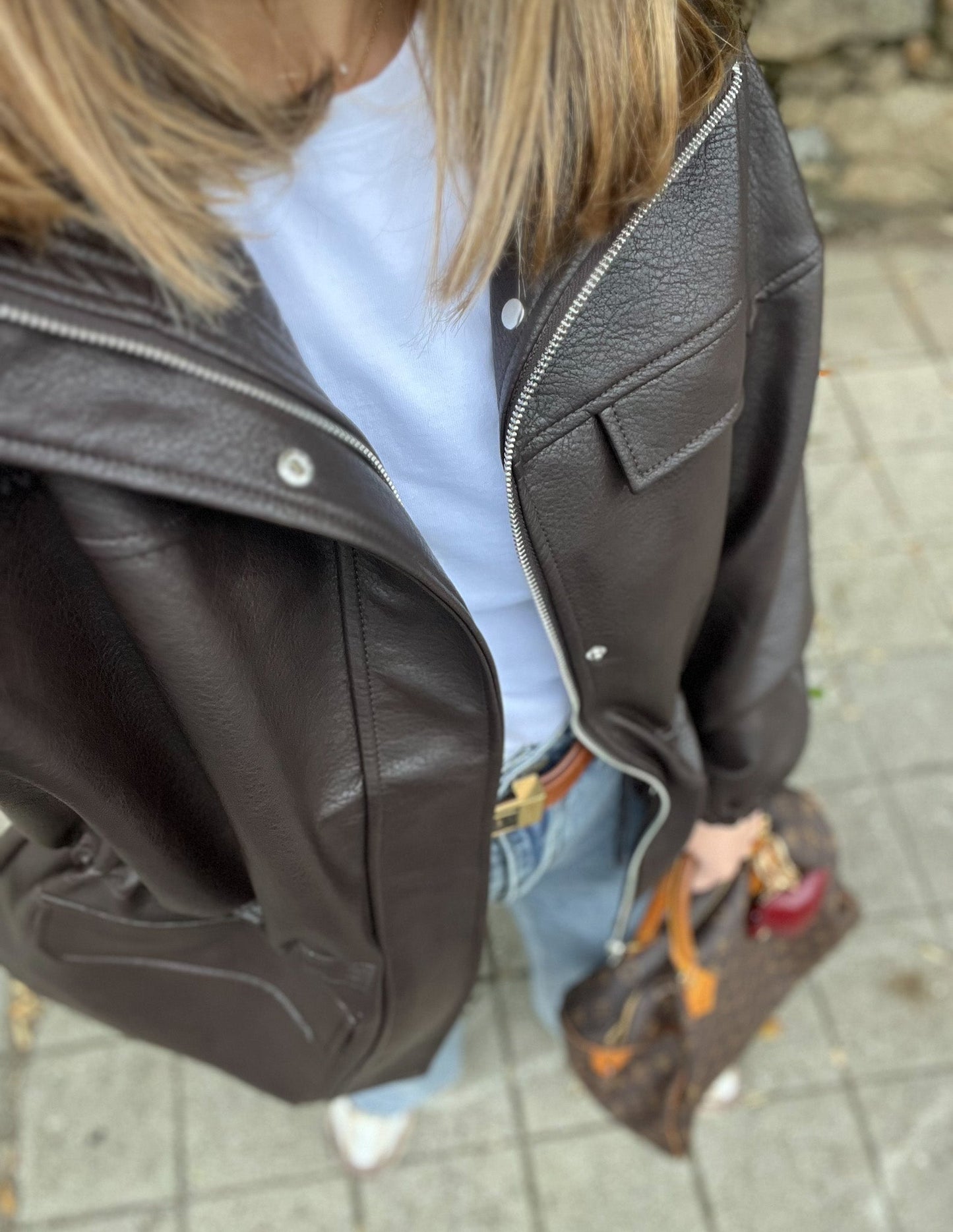 Chocolate faux leather jacket JOY