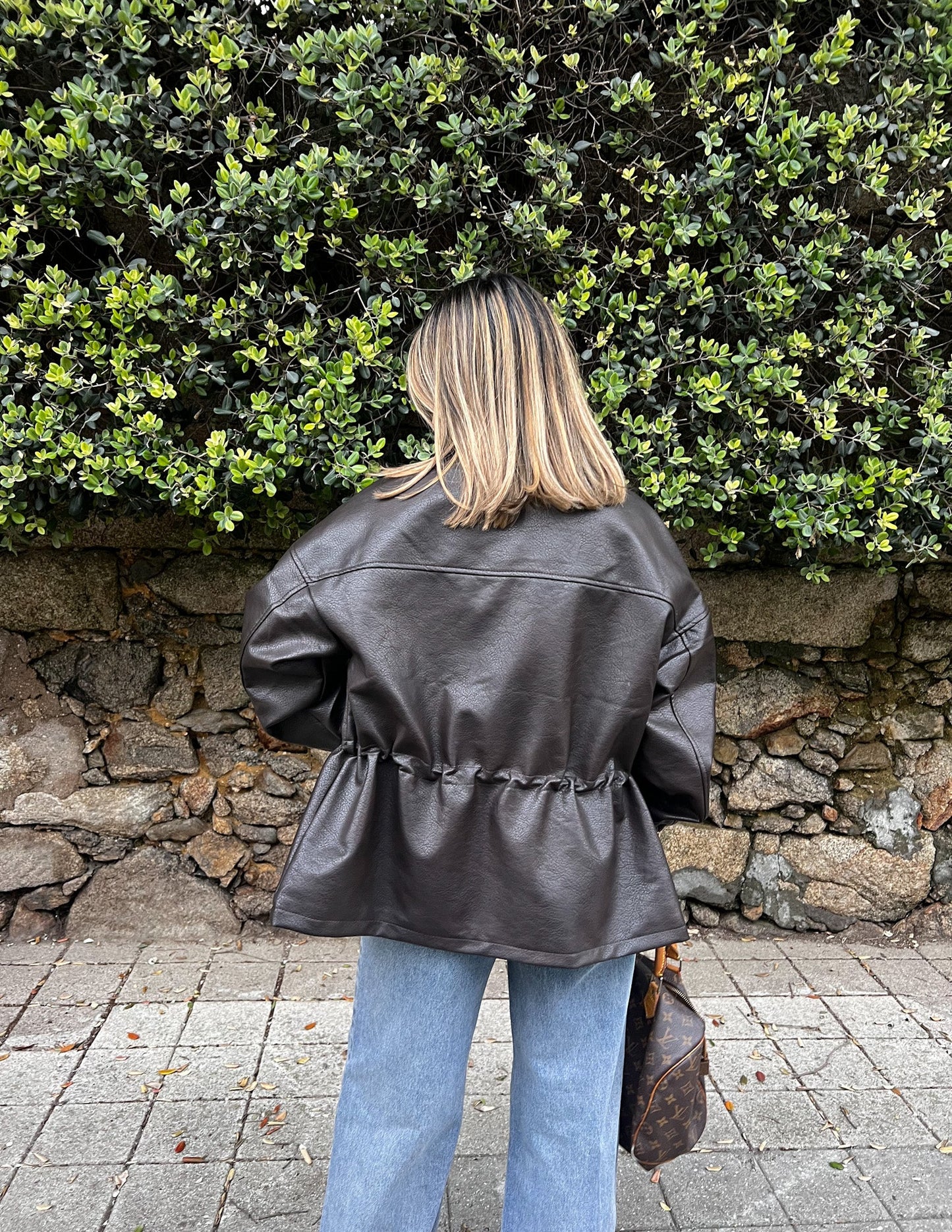Chocolate faux leather jacket JOY