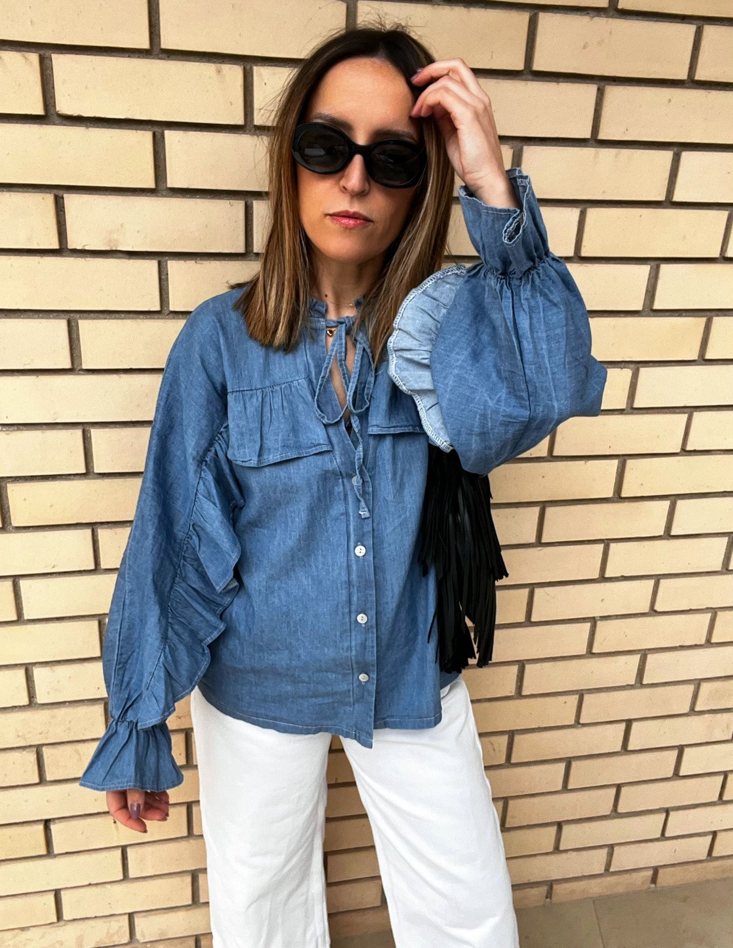 Ruffled denim shirt JOY