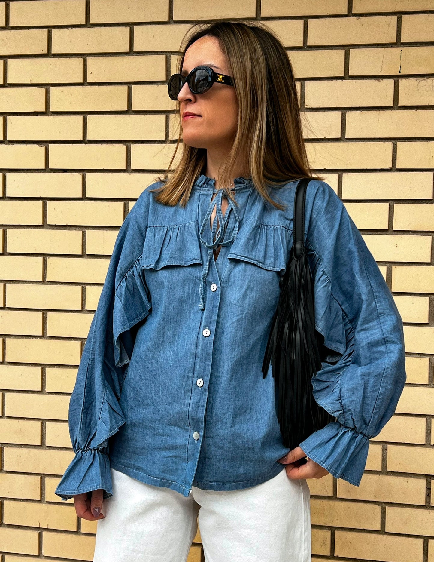 Ruffled denim shirt JOY