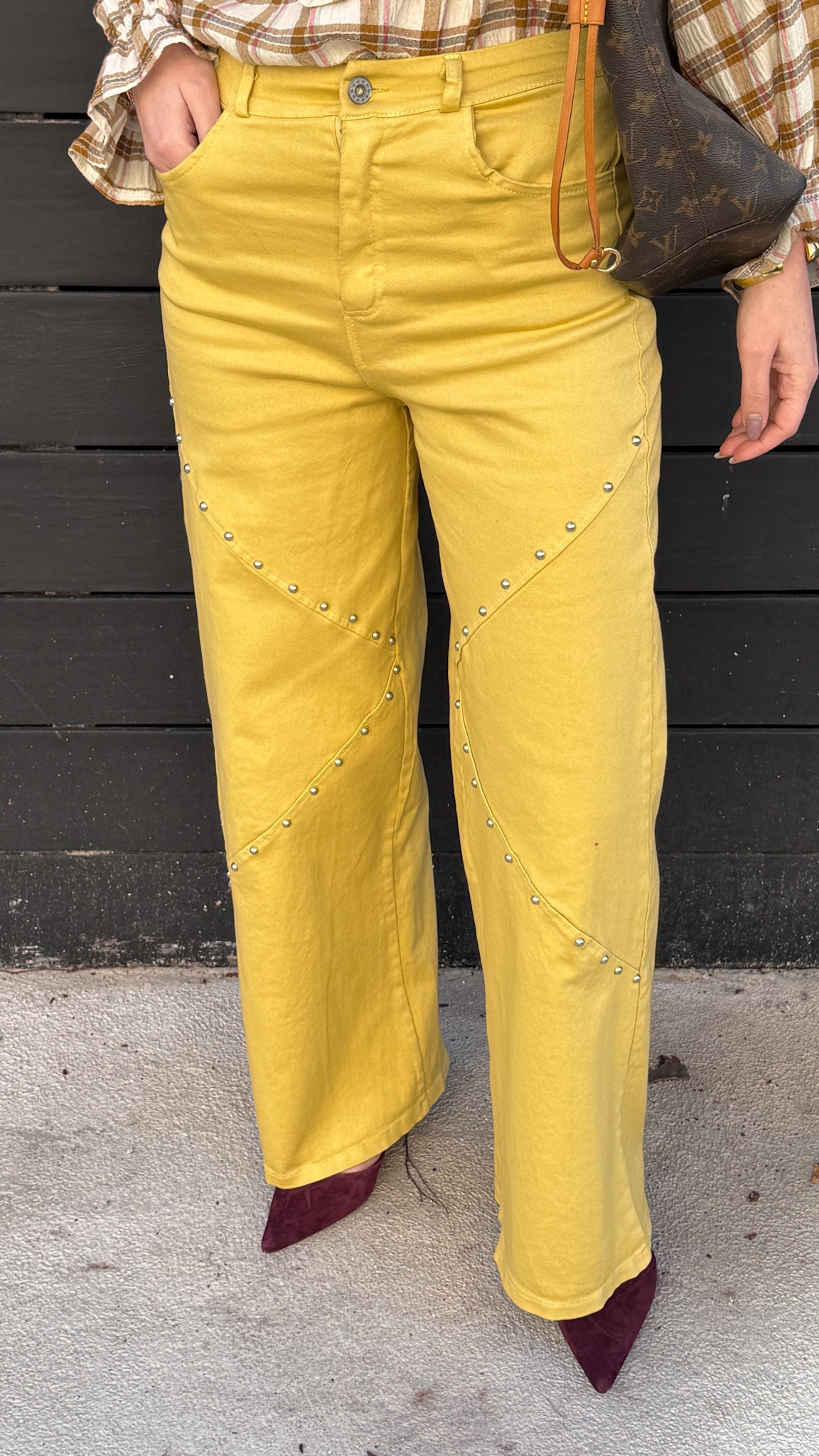 Mustard wide leg studded pants JOY