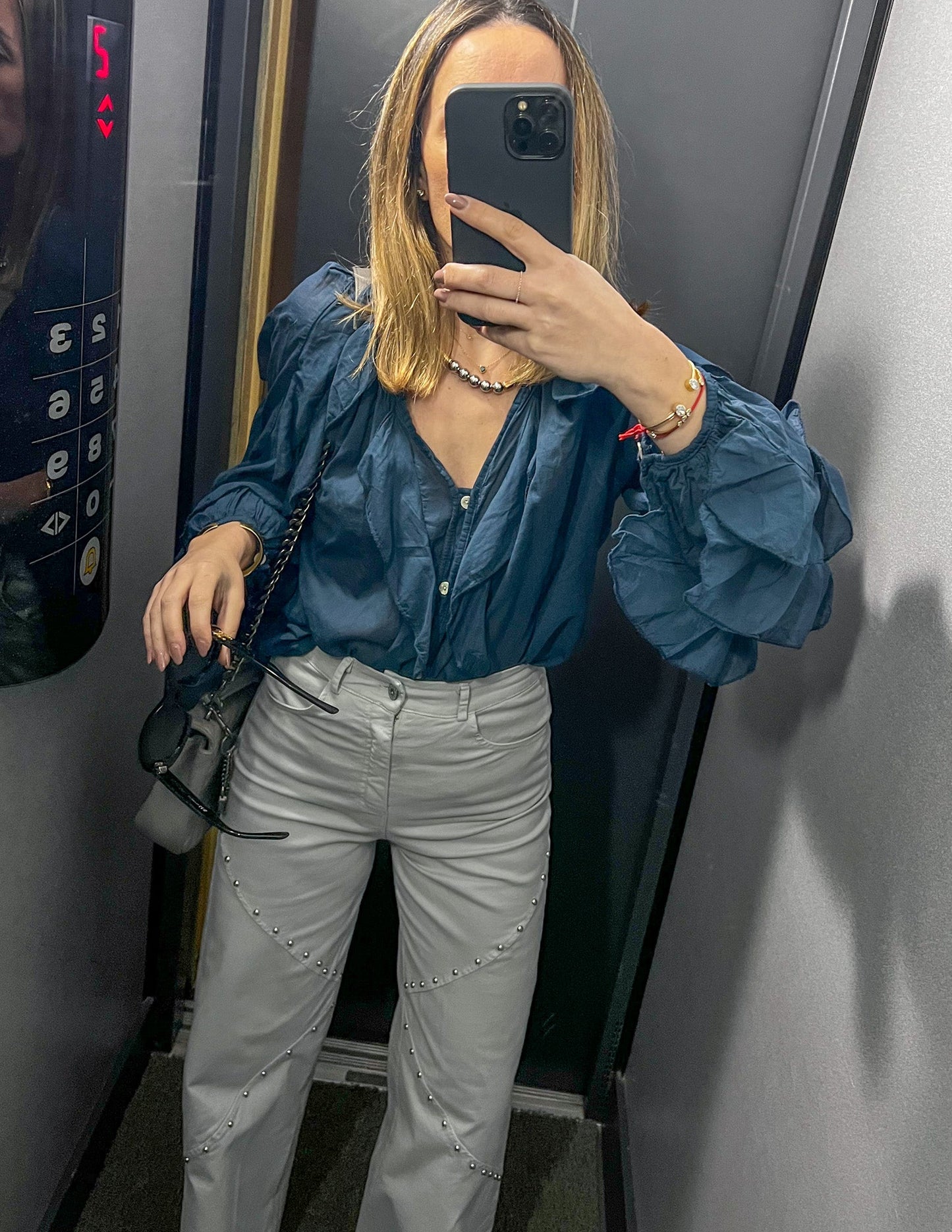 Light grey wide leg studded pants JOY