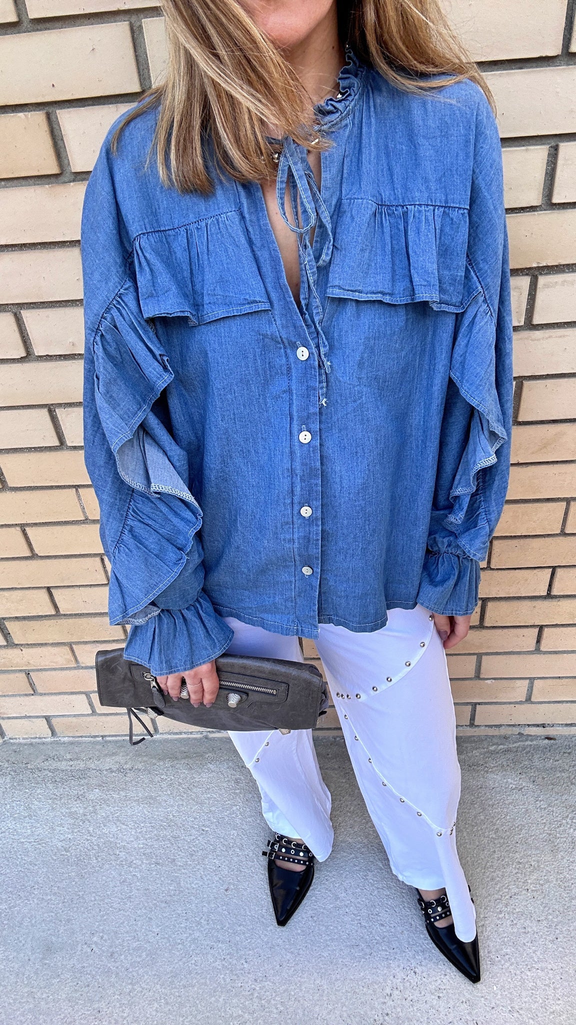White wide leg studded pants JOY