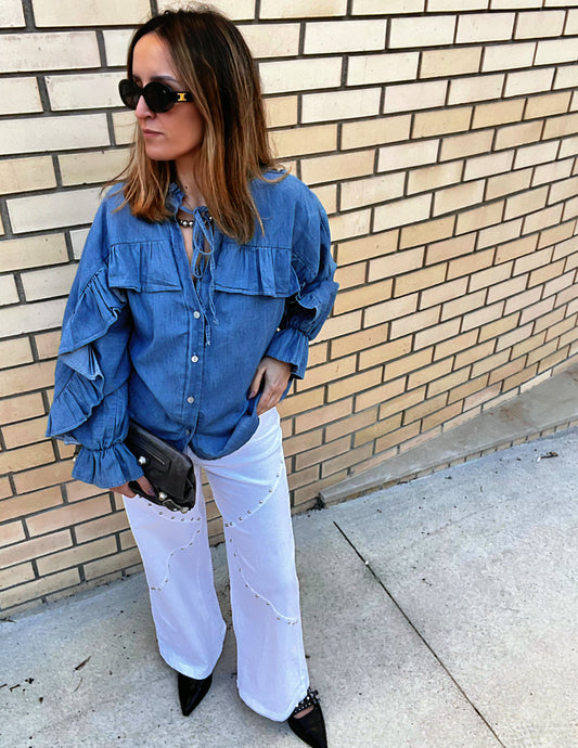 White wide leg studded pants JOY