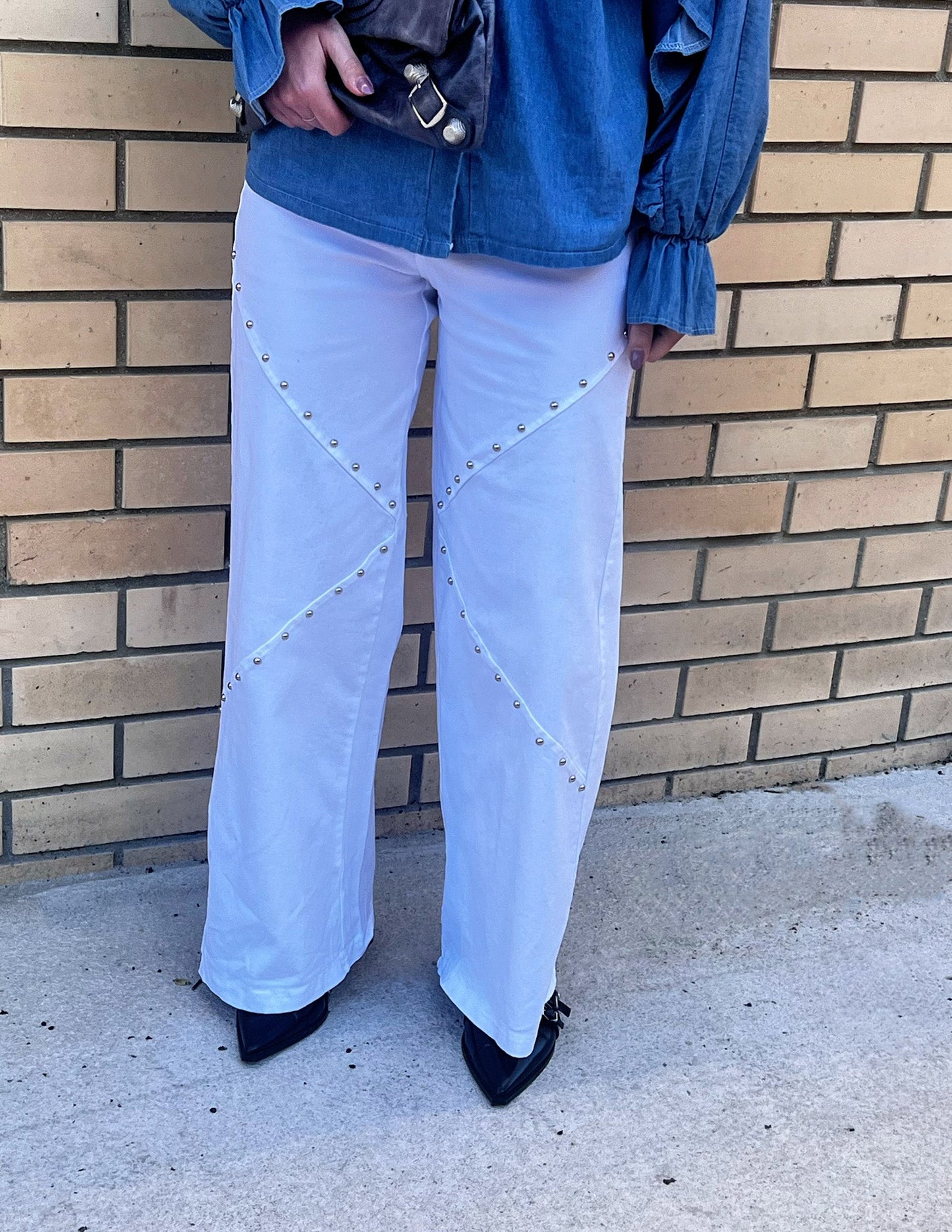 White wide leg studded pants JOY