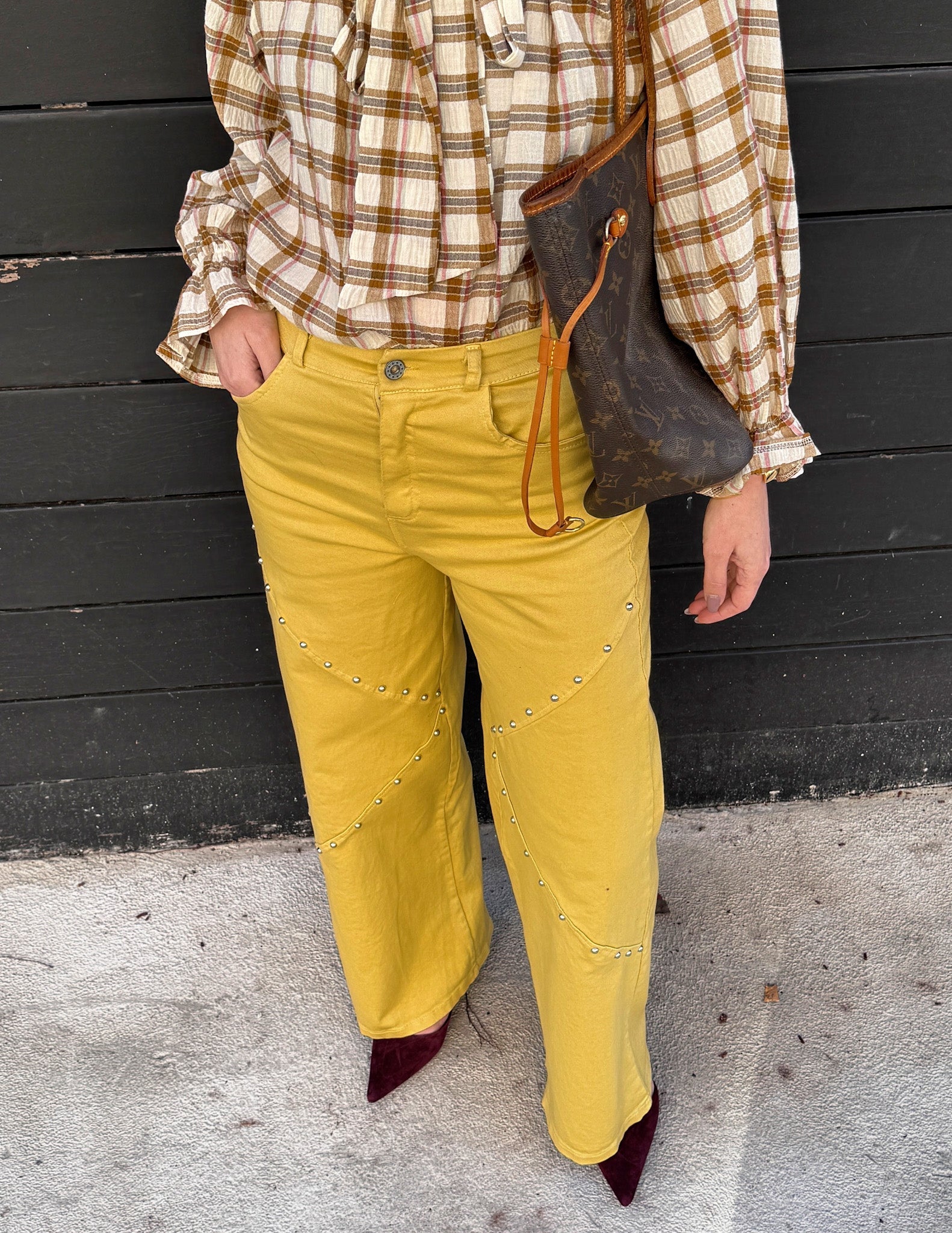 Mustard wide leg studded pants JOY