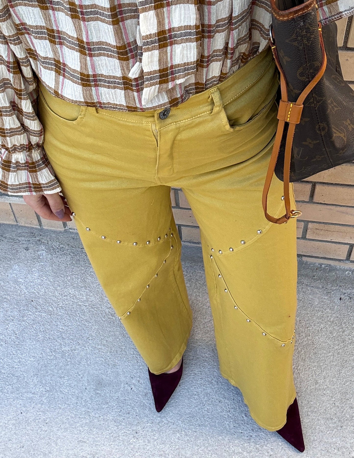 Mustard wide leg studded pants JOY