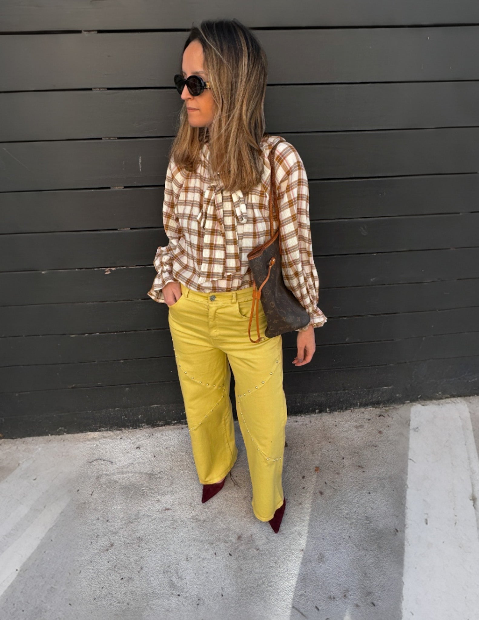 Mustard wide leg studded pants JOY