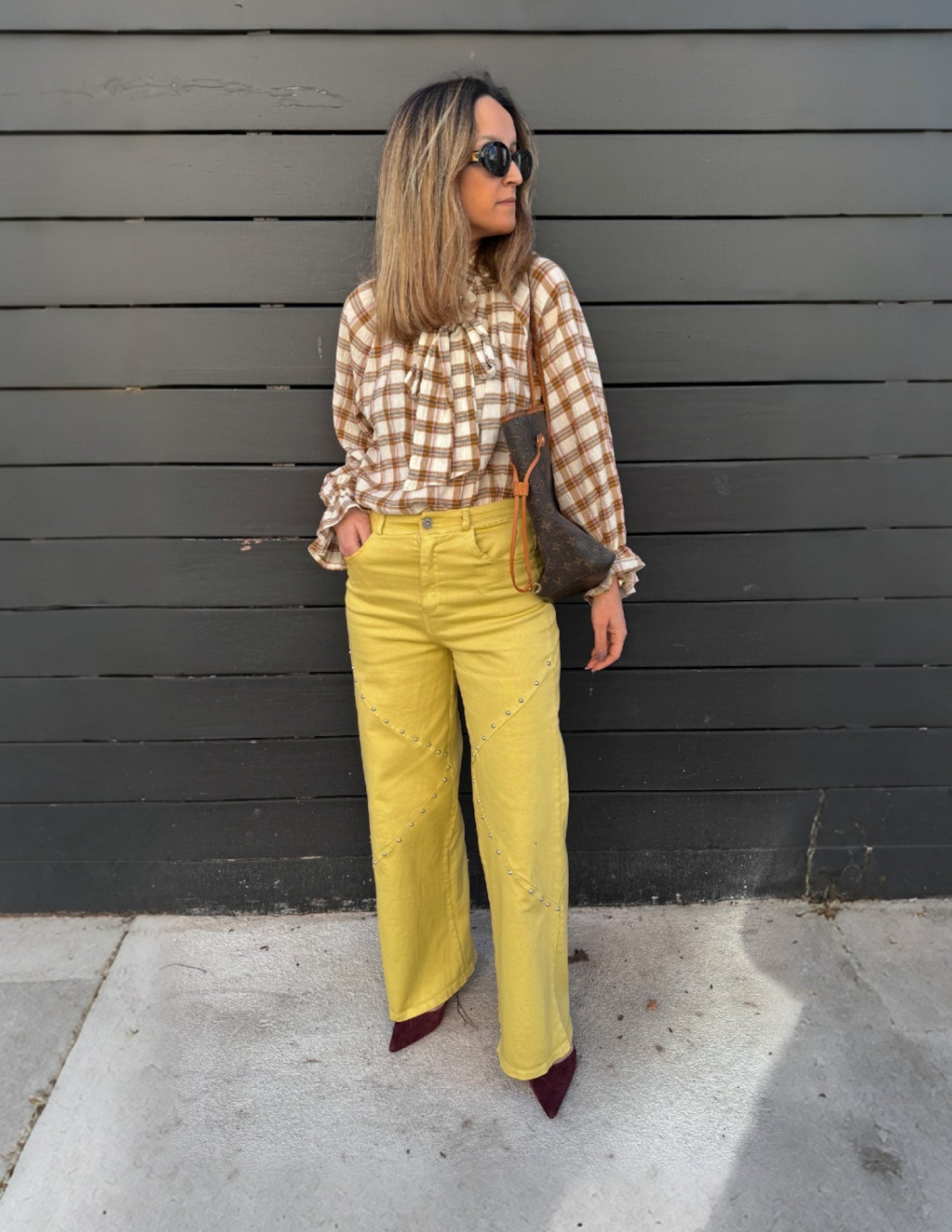 Mustard wide leg studded pants JOY