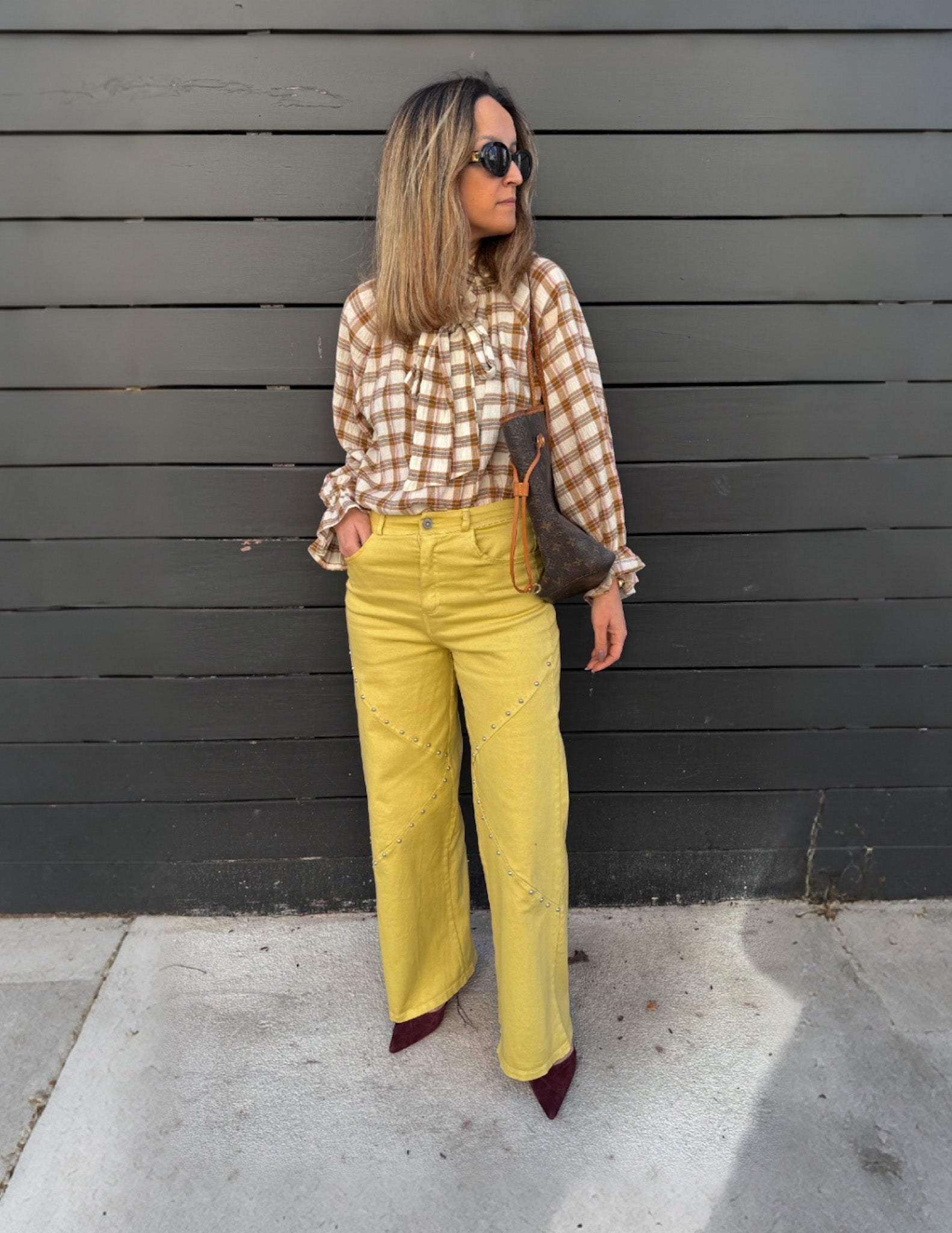 Mustard wide leg studded pants JOY