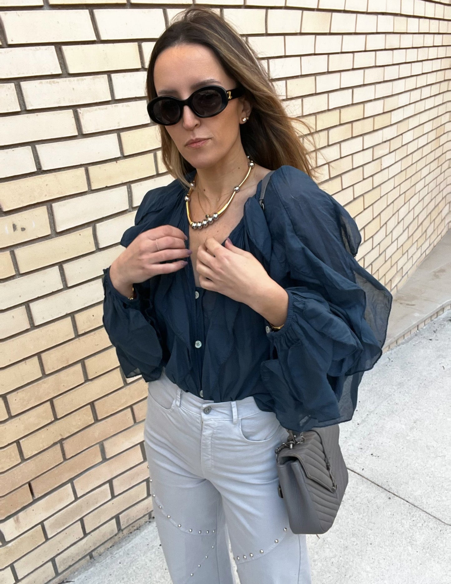 Light grey wide leg studded pants JOY