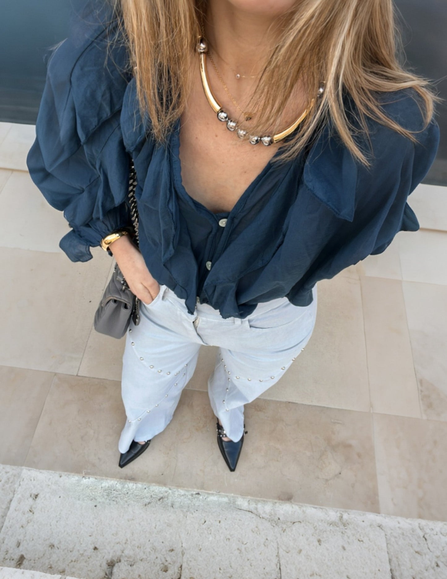 Light grey wide leg studded pants JOY