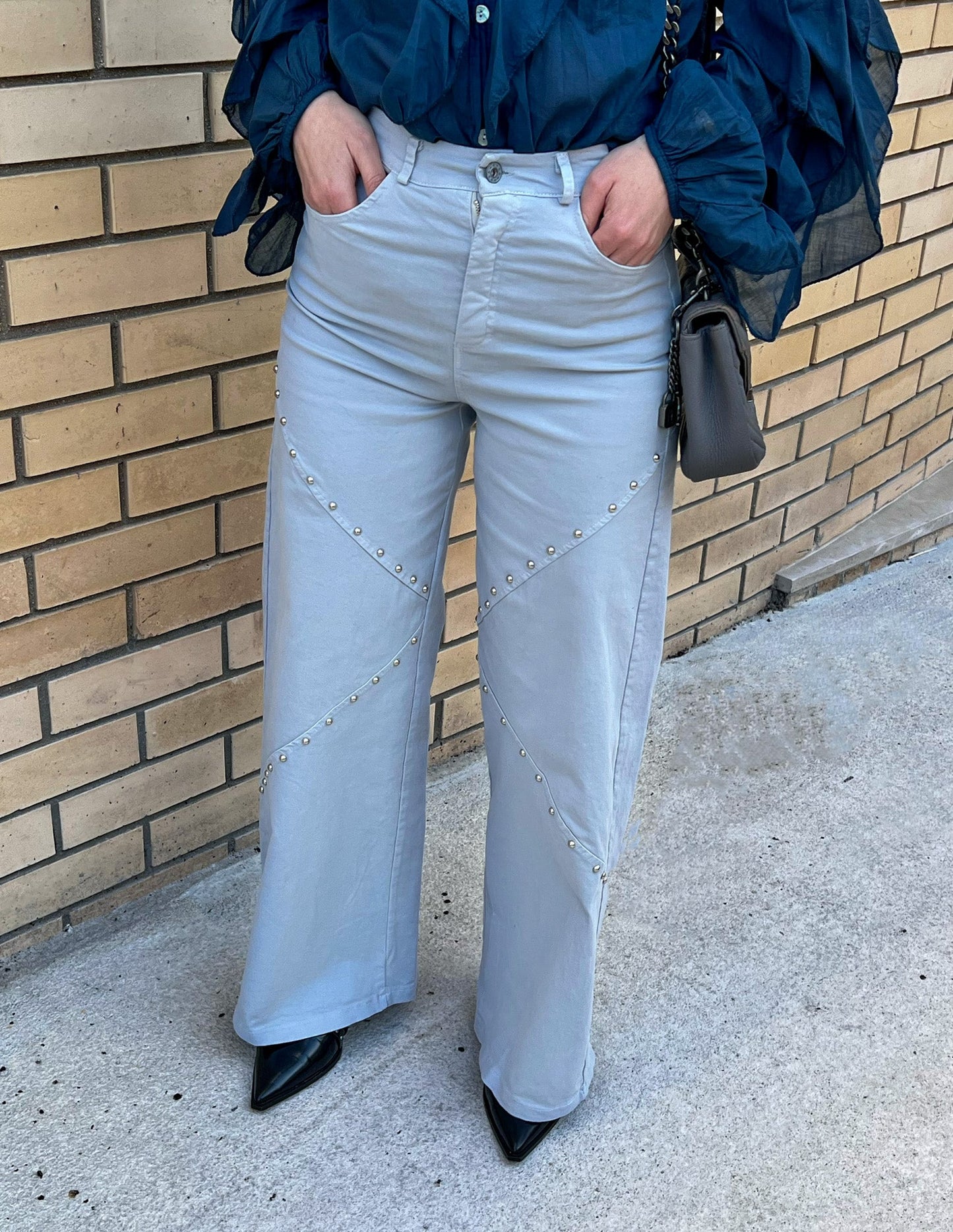 Light grey wide leg studded pants JOY