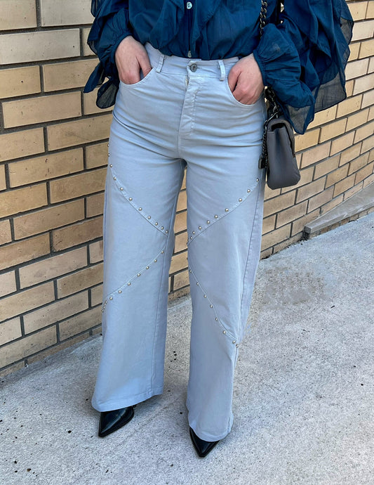 Light grey wide leg studded pants JOY