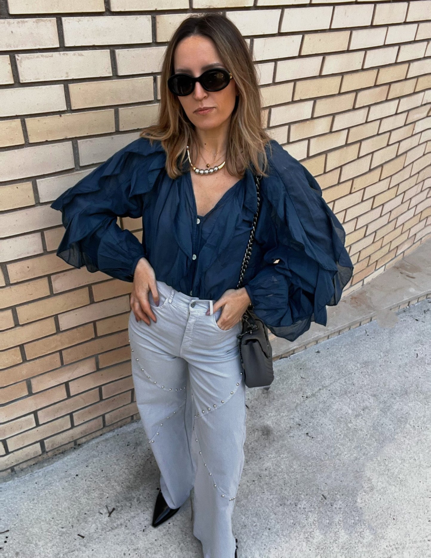 Light grey wide leg studded pants JOY