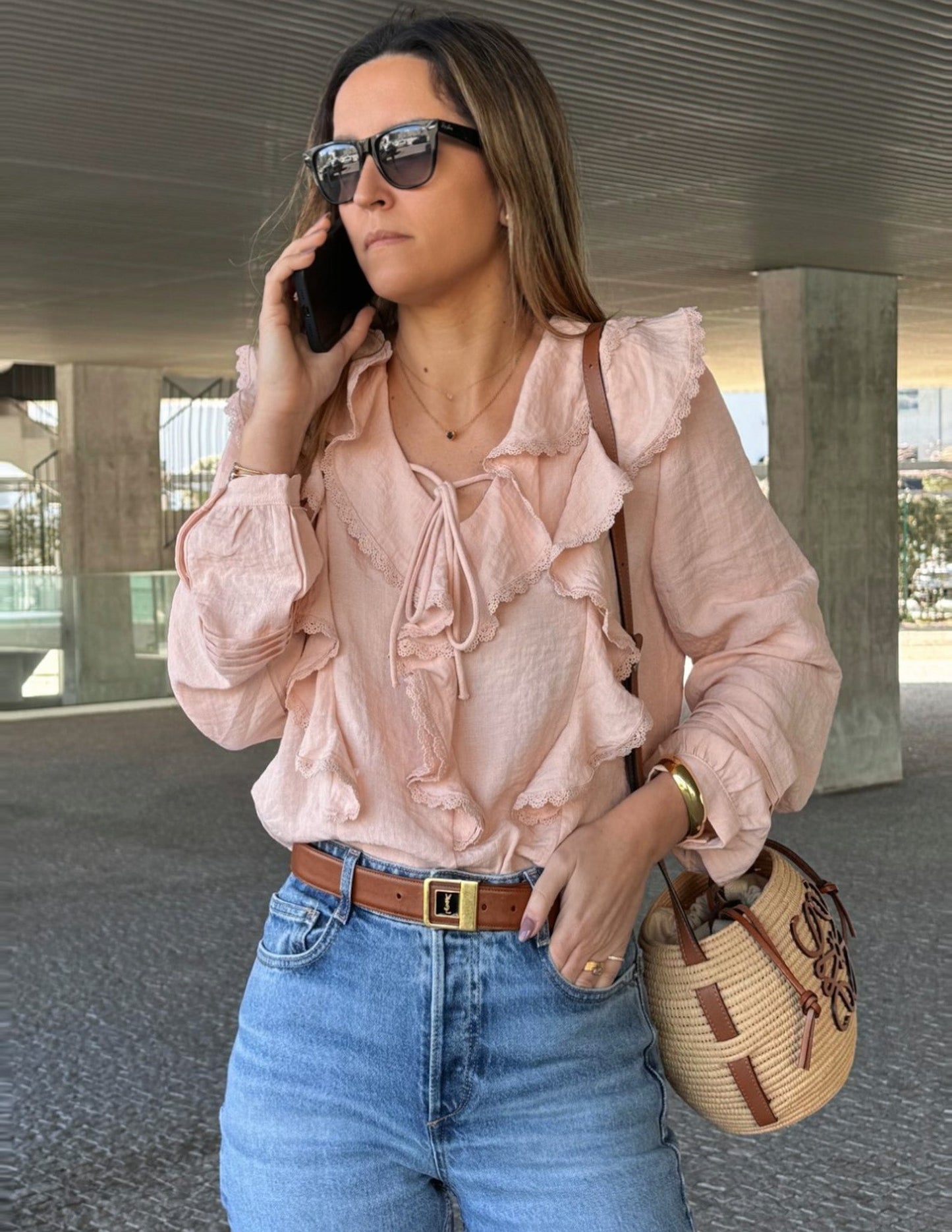 Selena pale pink ruffled blouse - pre-venda/envios 18/03 JOY
