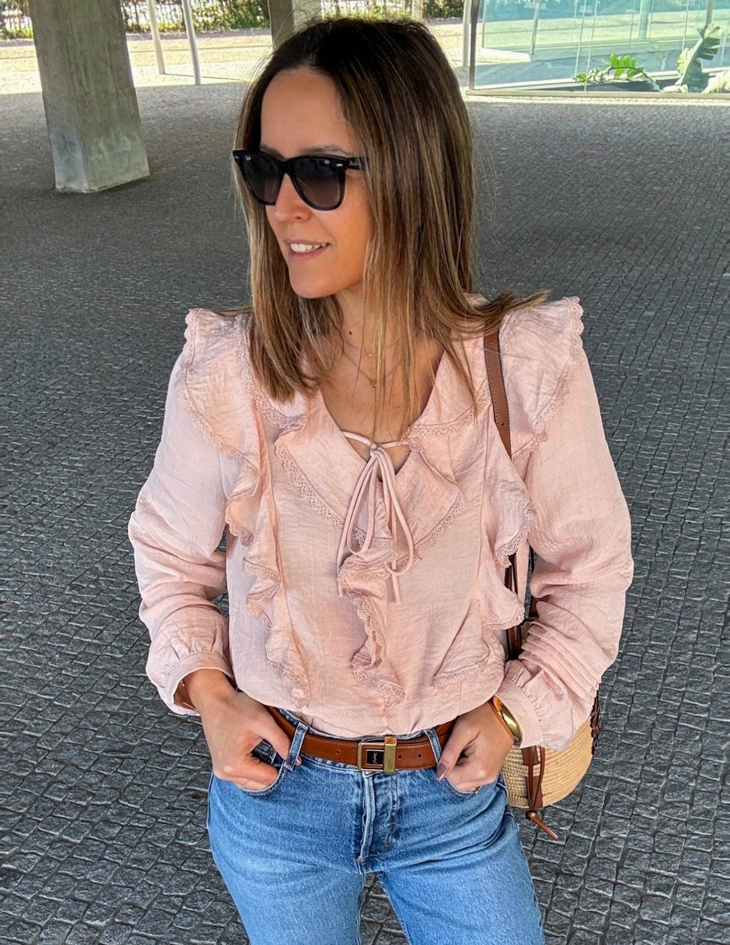 Selena pale pink ruffled blouse - pre-venda/envios 18/03 JOY