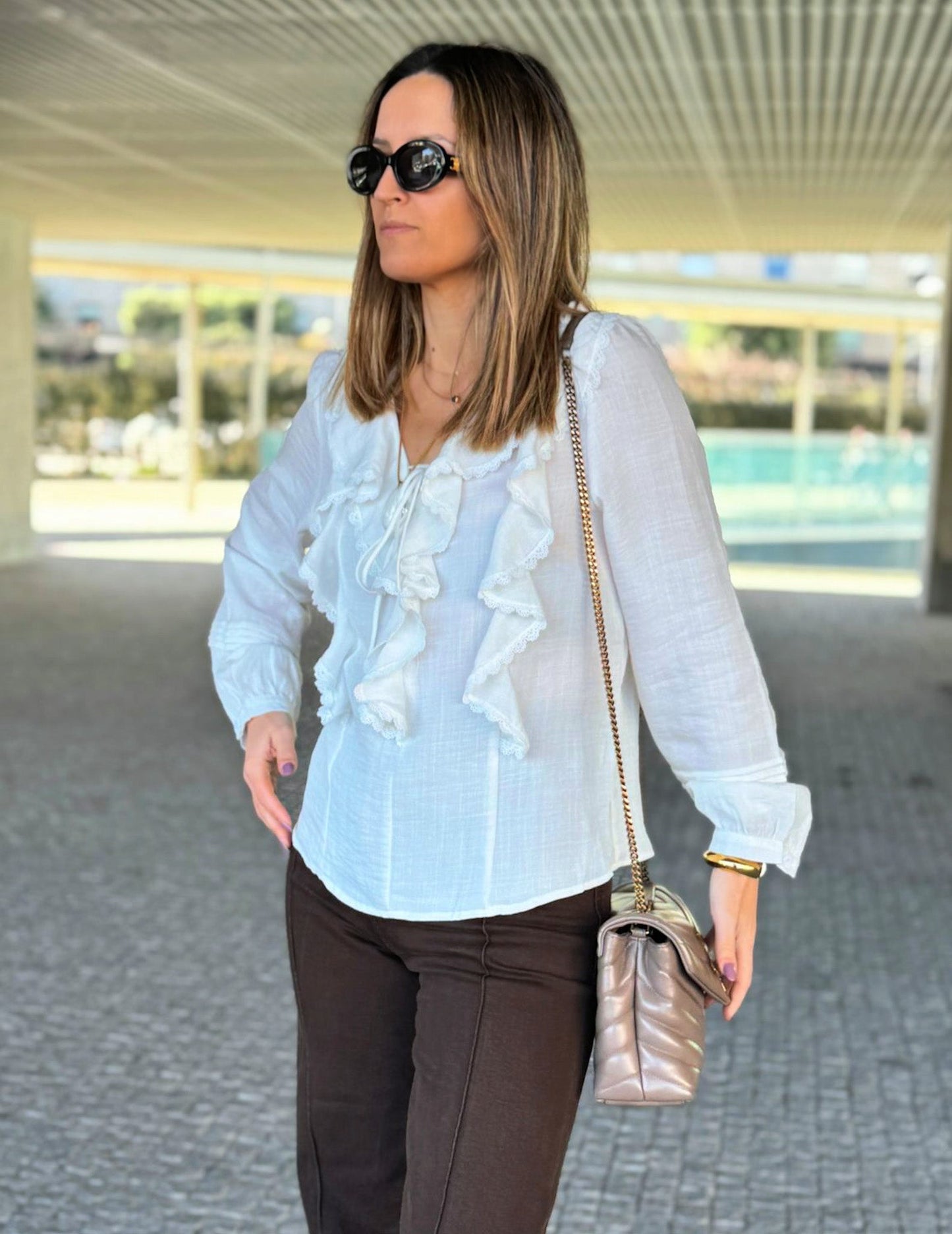 Selena white ruffled blouse JOY