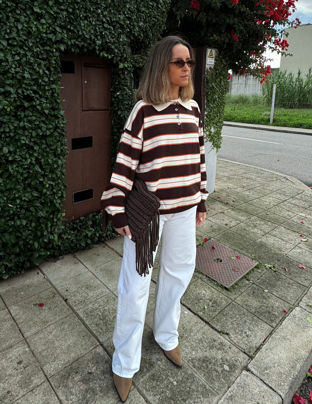 Striped knit polo