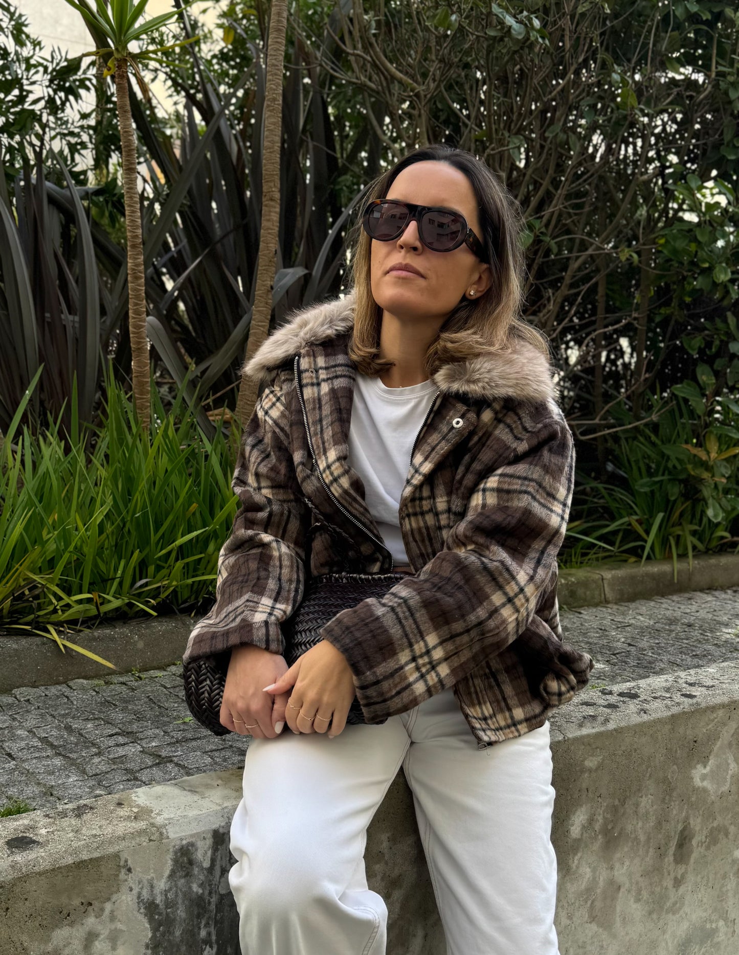 Squared fur collar jacket