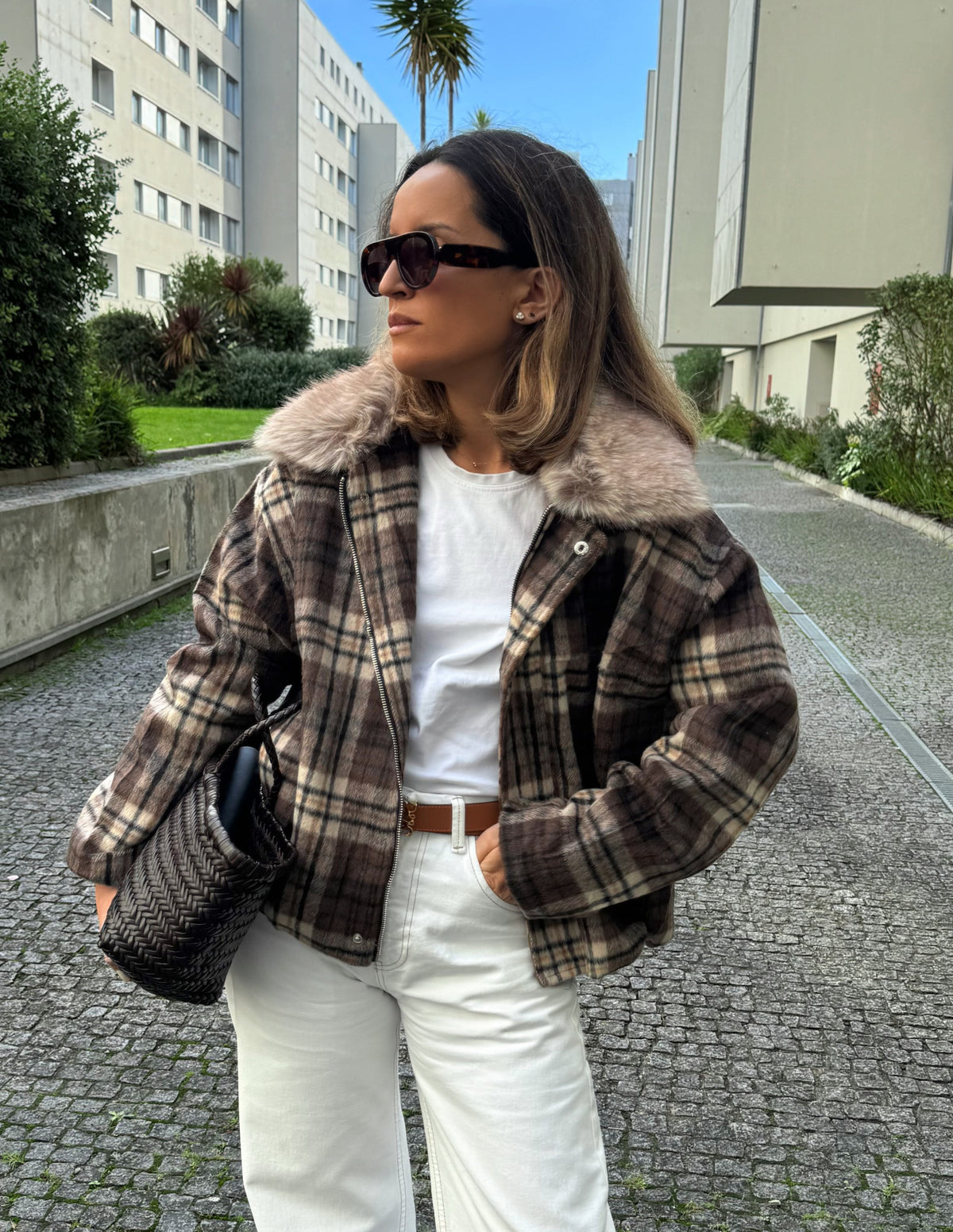 Squared fur collar jacket