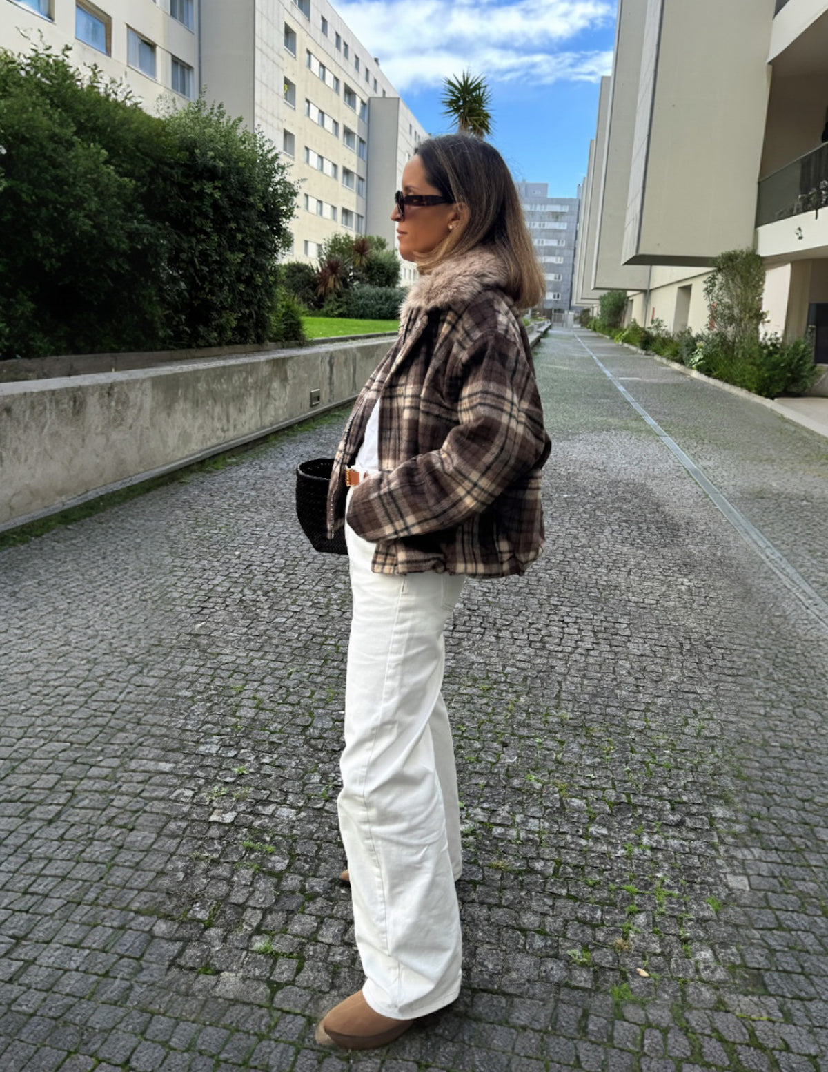 Squared fur collar jacket