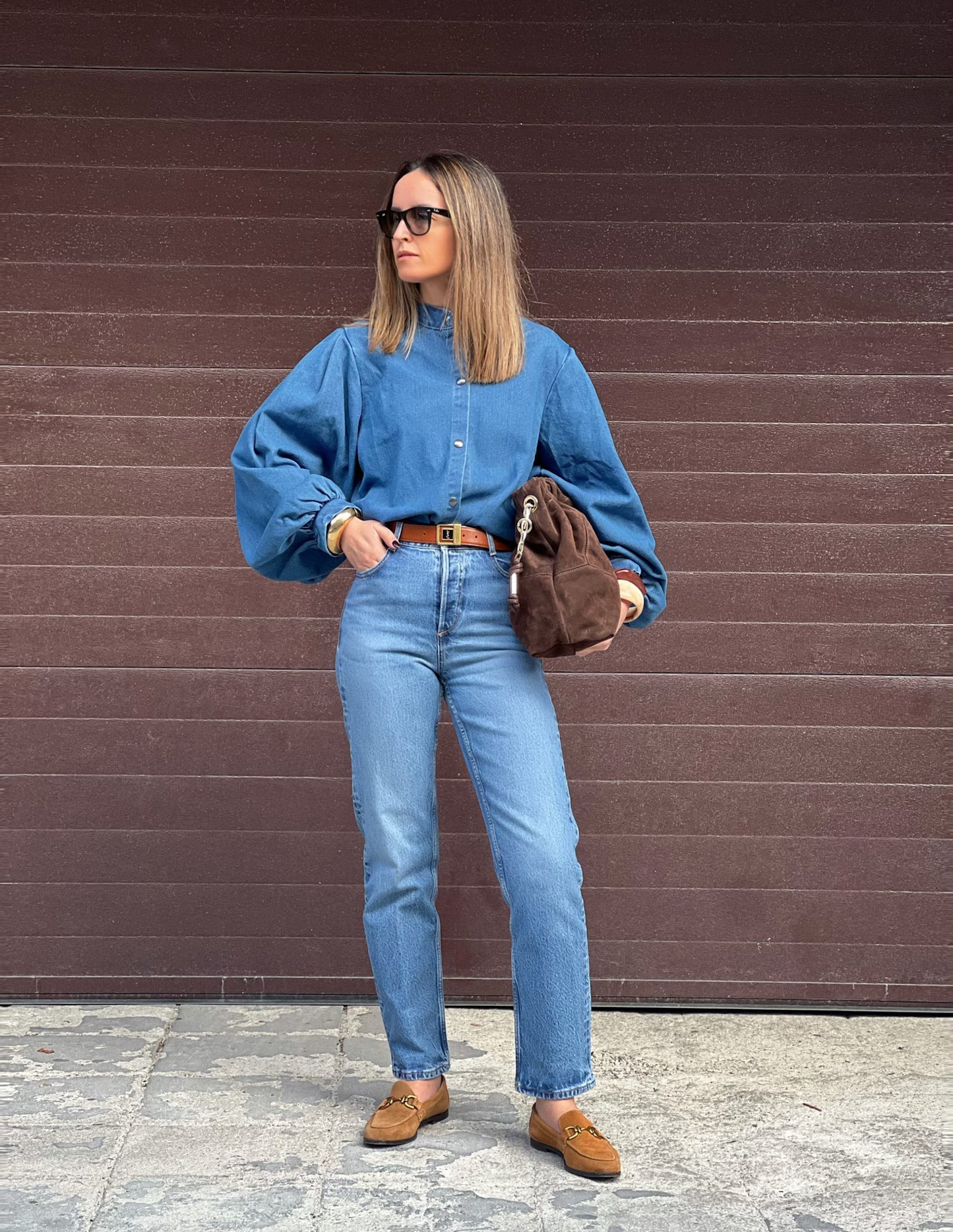 Dark denim shirt with baloon sleeves