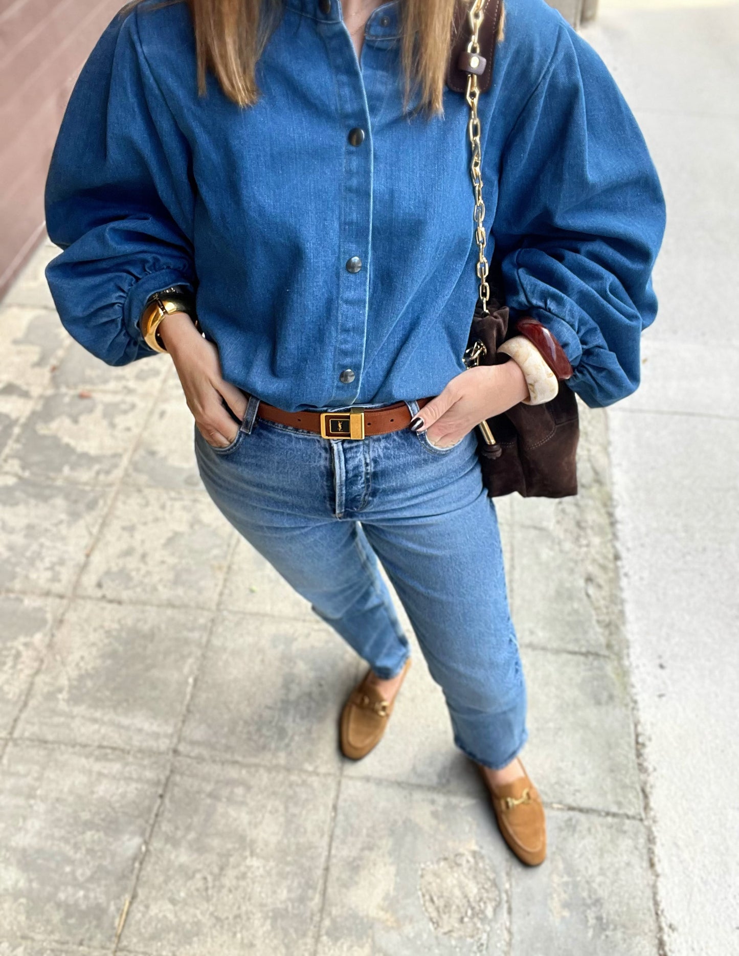 Dark denim shirt with baloon sleeves