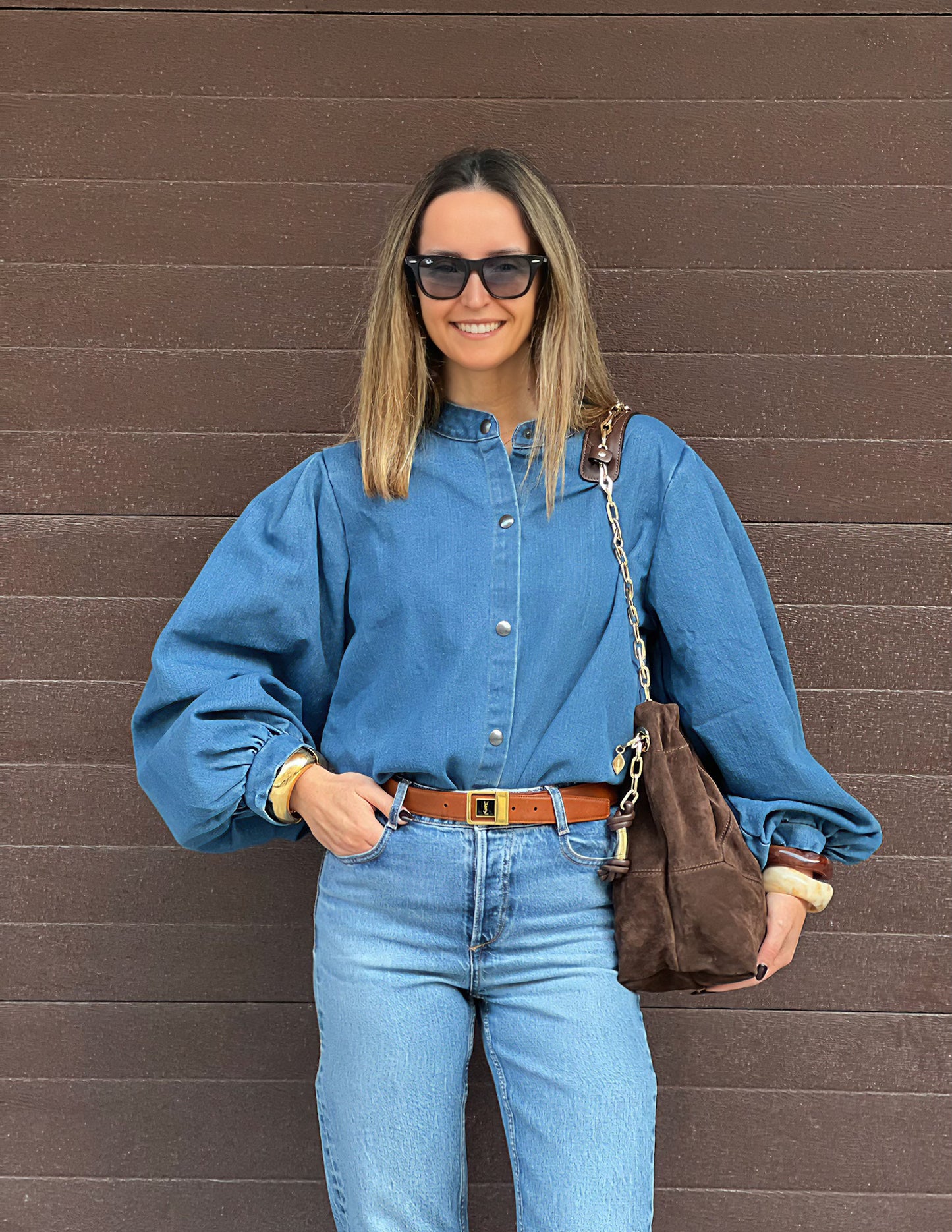 Dark denim shirt with baloon sleeves