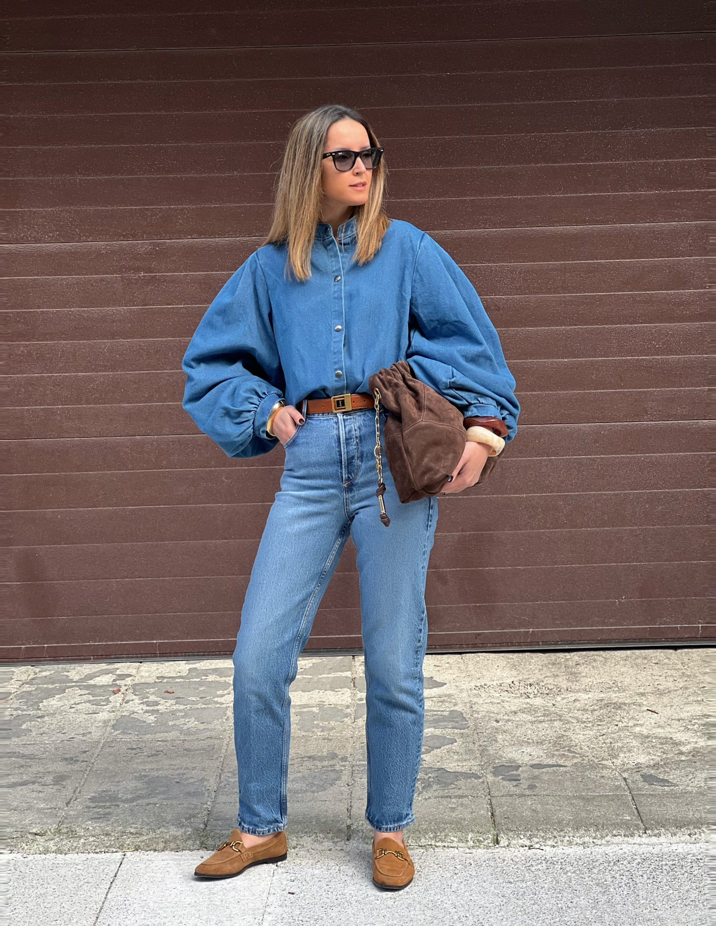 Dark denim shirt with baloon sleeves