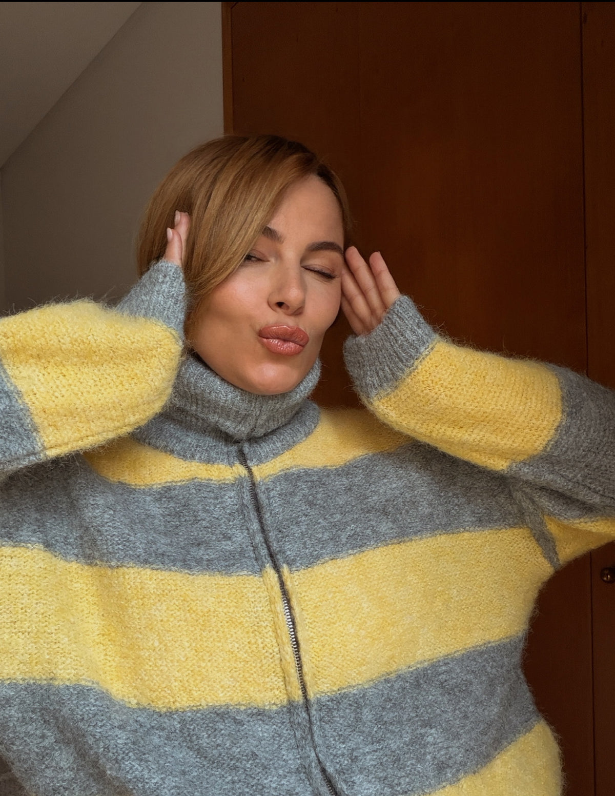 Yellow and grey knitted jacket